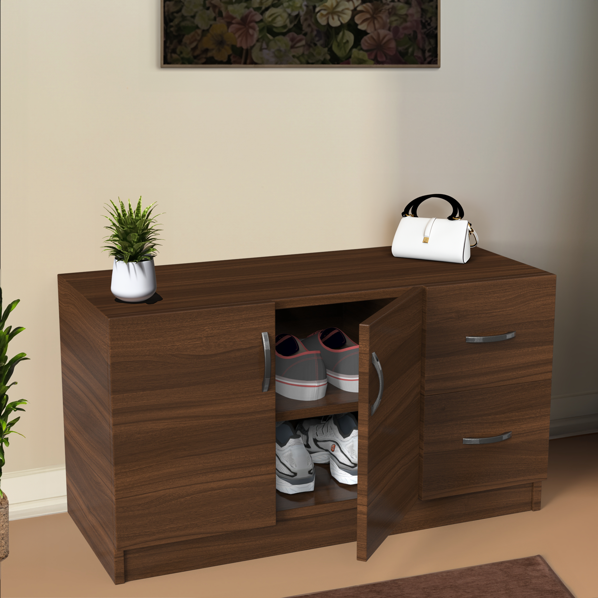 Axis Shoe Rack with Drawers Classic Walnut Neehv Home