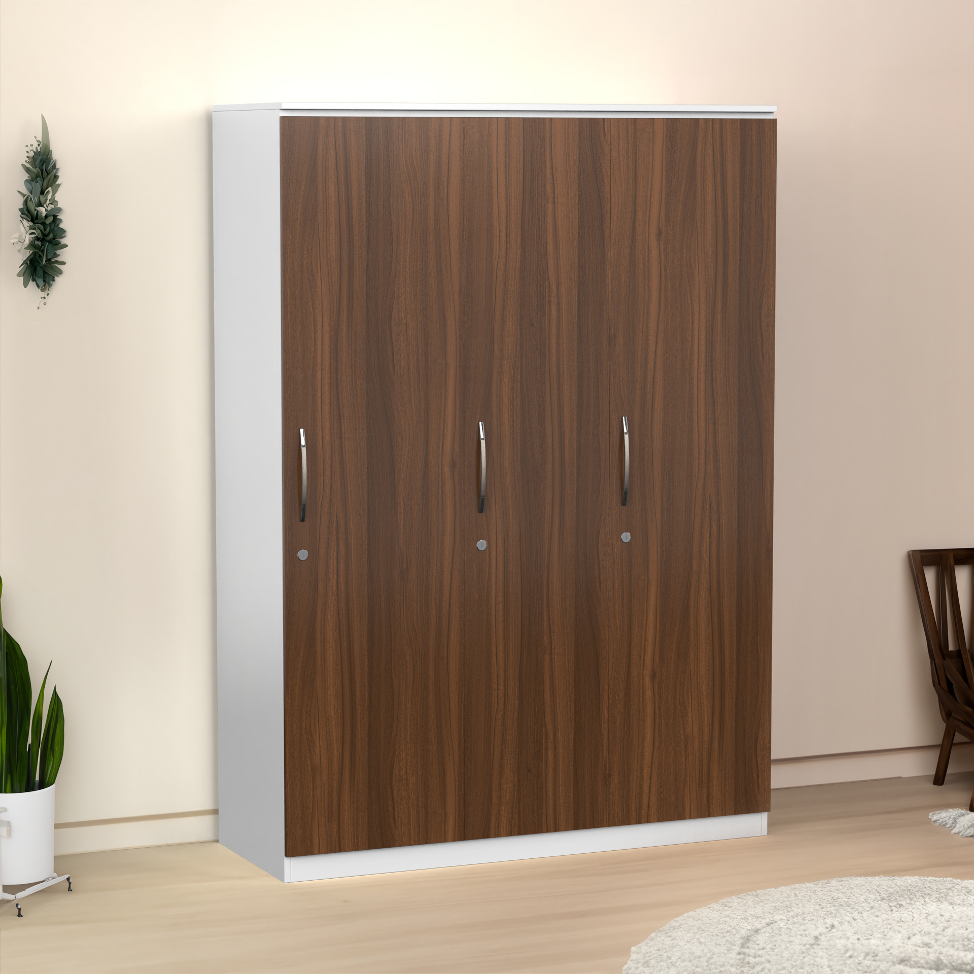 Pacifica 3 Door Wardrobe - Classic Walnut and Frosty white - Neehv Home