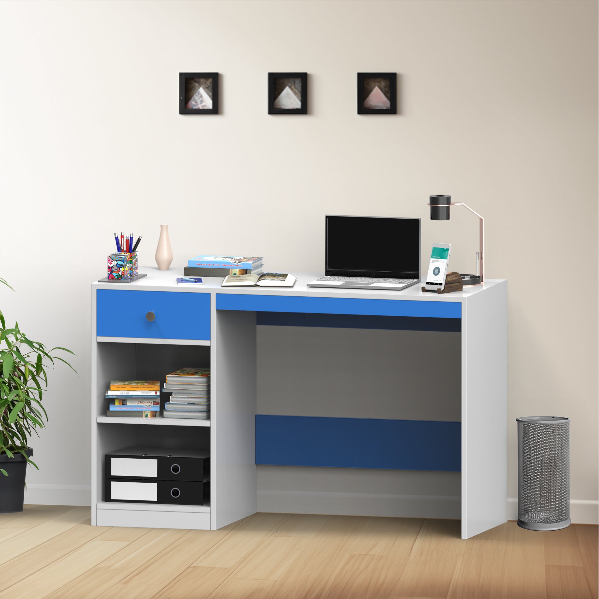 Reed Study Table - HongKong Blue and Frosty White - Neehv Home