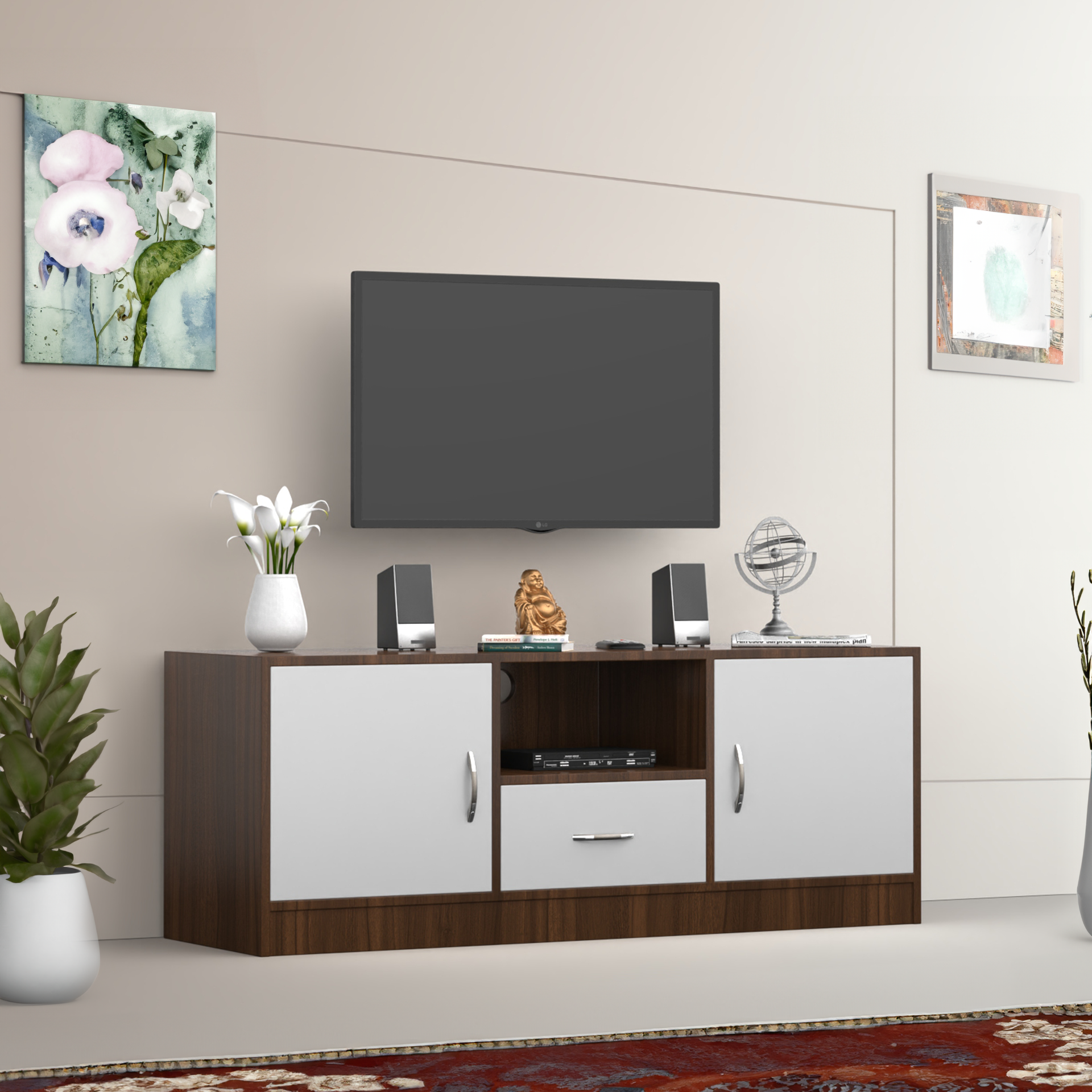 Serenity Wooden TV Unit - Classic Walnut and Frosty White - Neehv Home