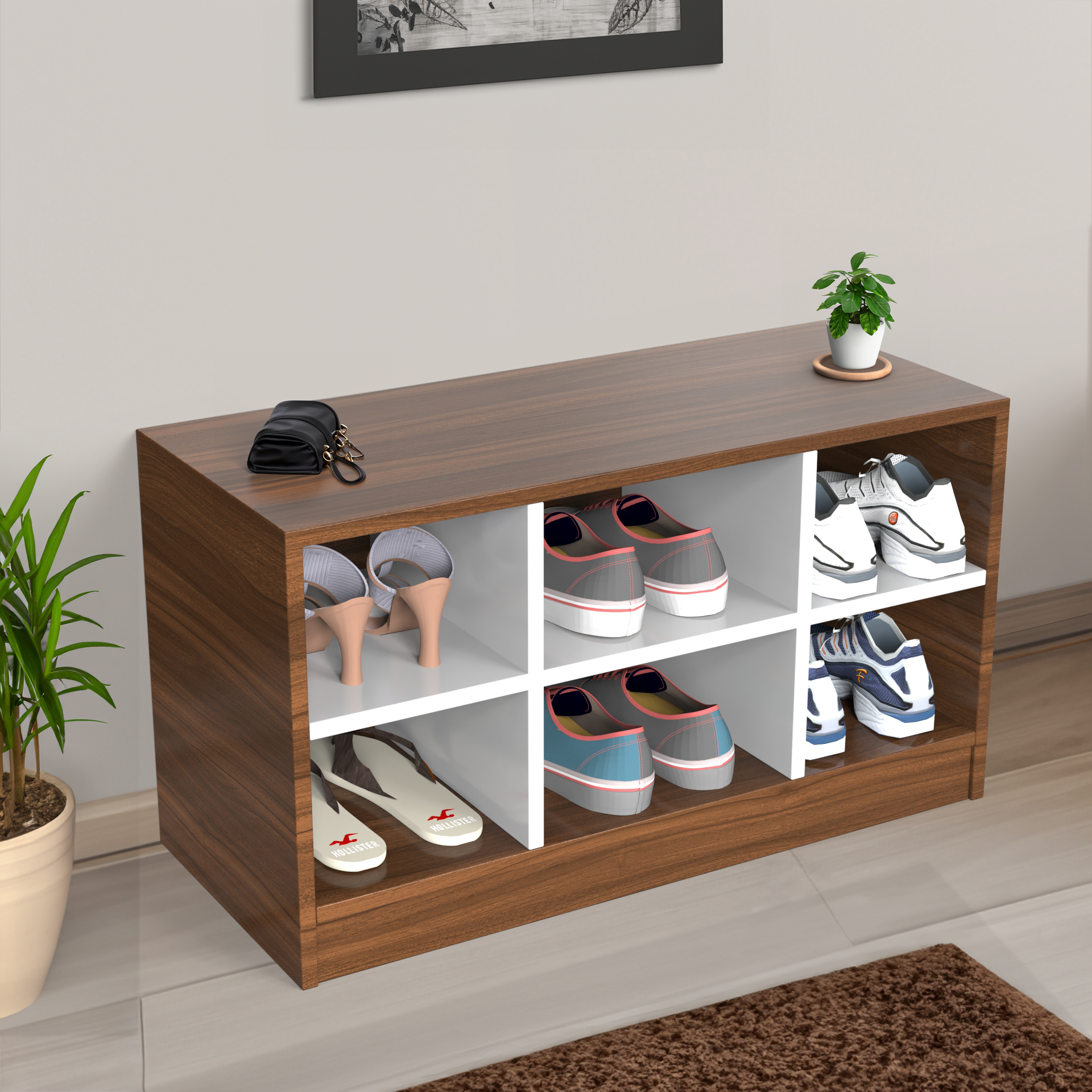 Index Shoe Rack - Classic Walnut and Frosty white - Neehv Home