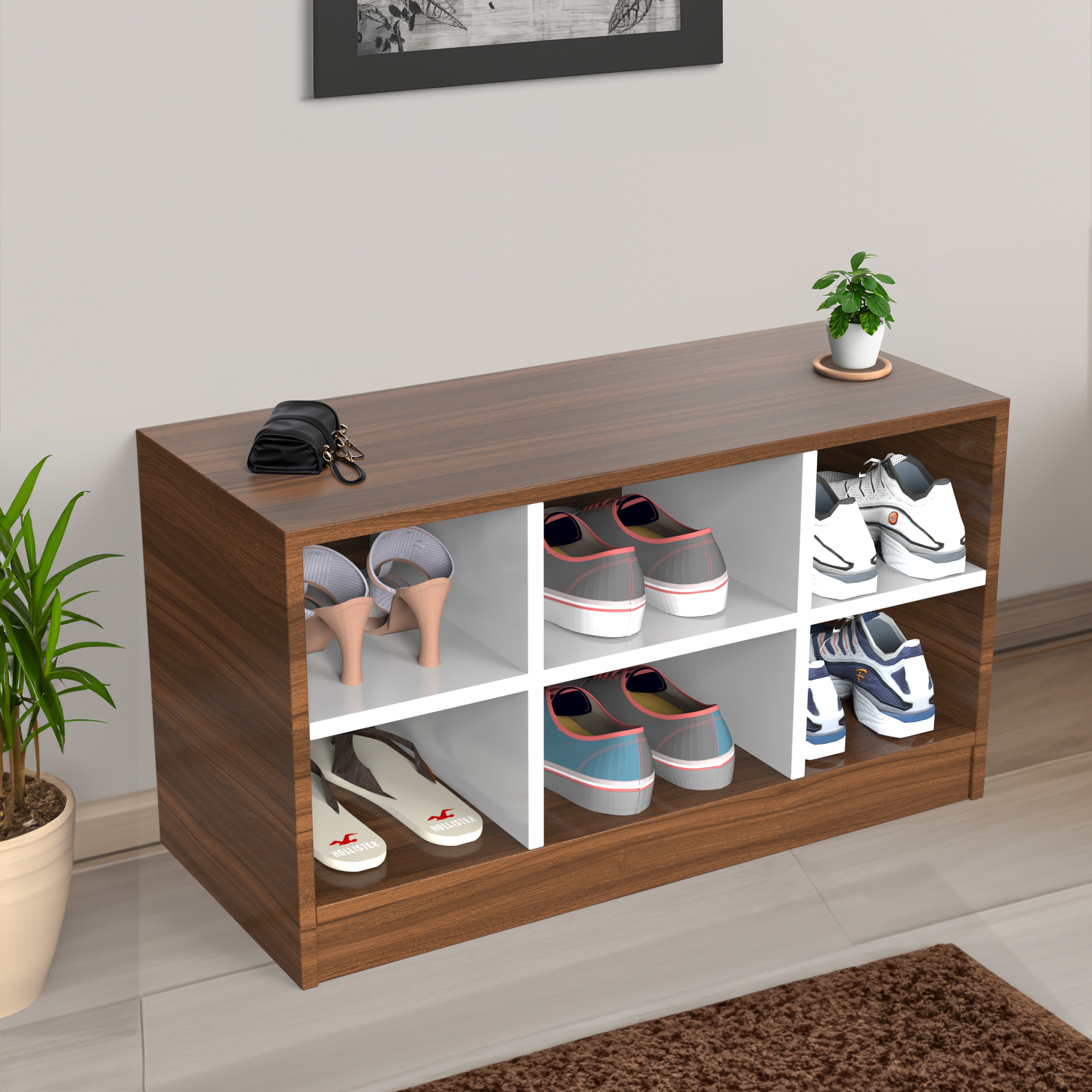 Indexer Rack Index Shoe Rack - Classic Walnut and Frosty white | Neehv Home Furniture