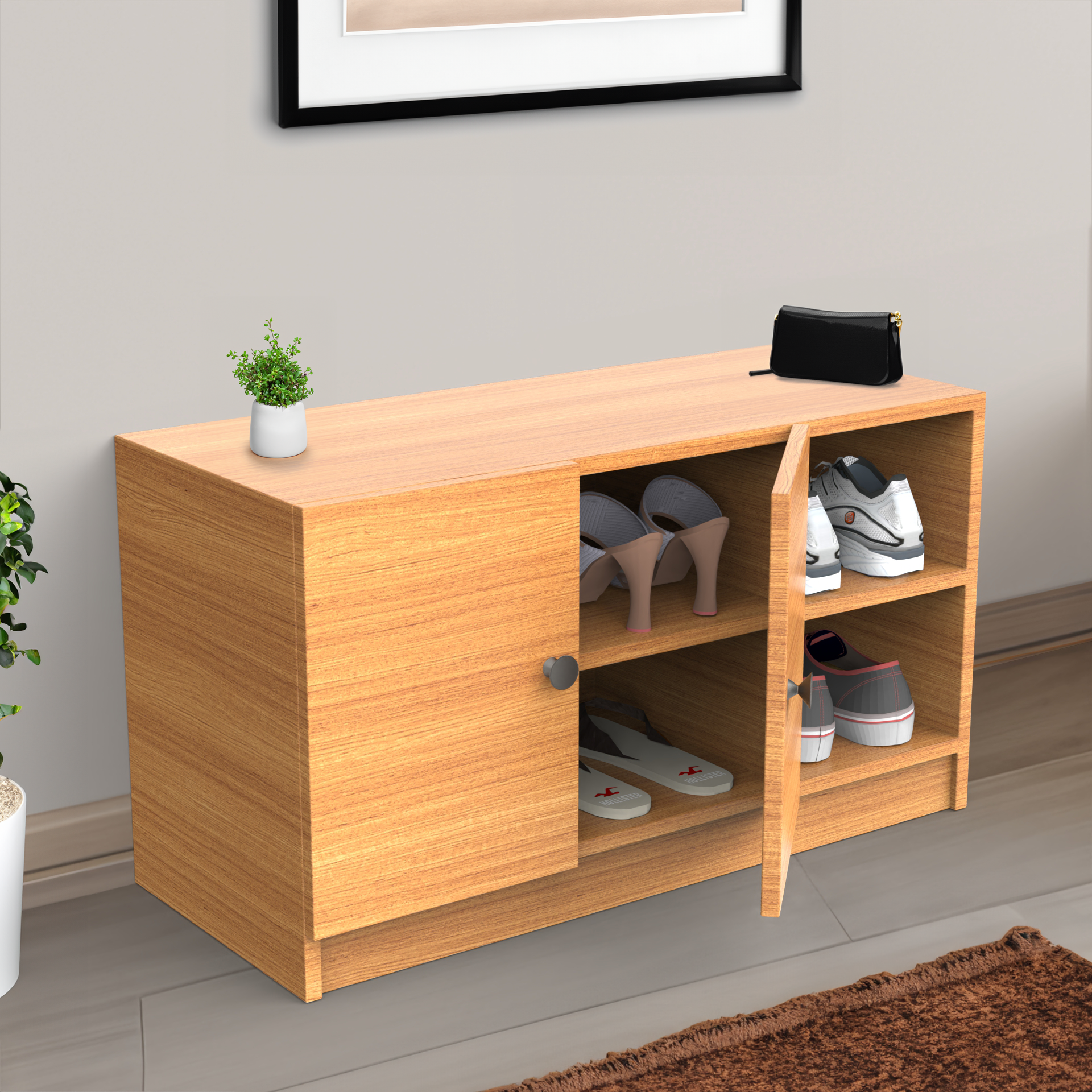 Skye Shoe Rack with Door - Bavarian beech - Neehv Home