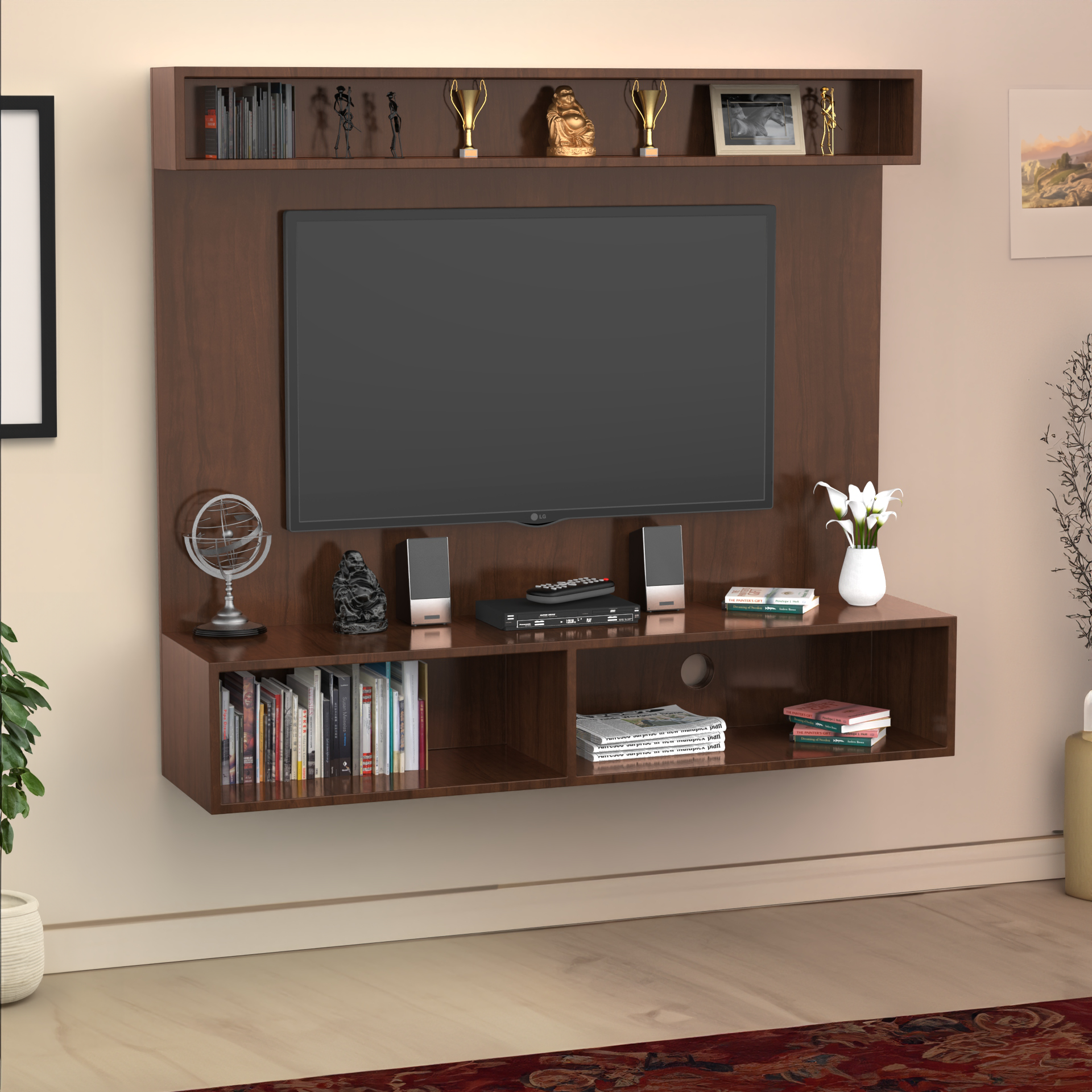 Crystal Wall TV Unit - Brazilian Walnut - Neehv Home