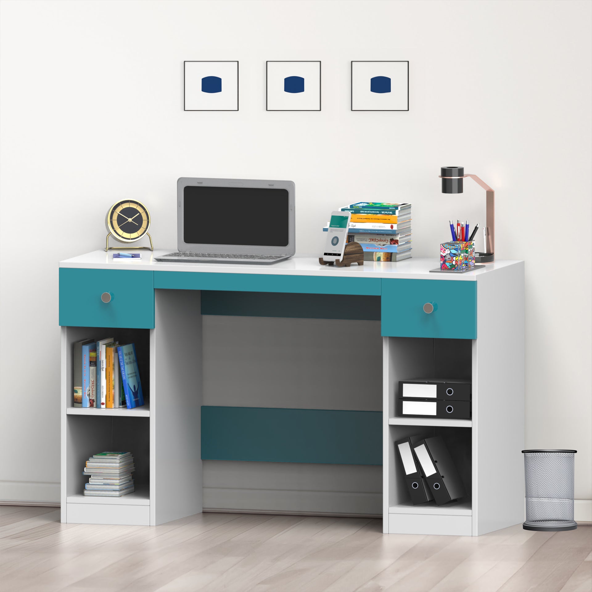 Fortuna Study Table - Caribe and Frosty White - Neehv Home