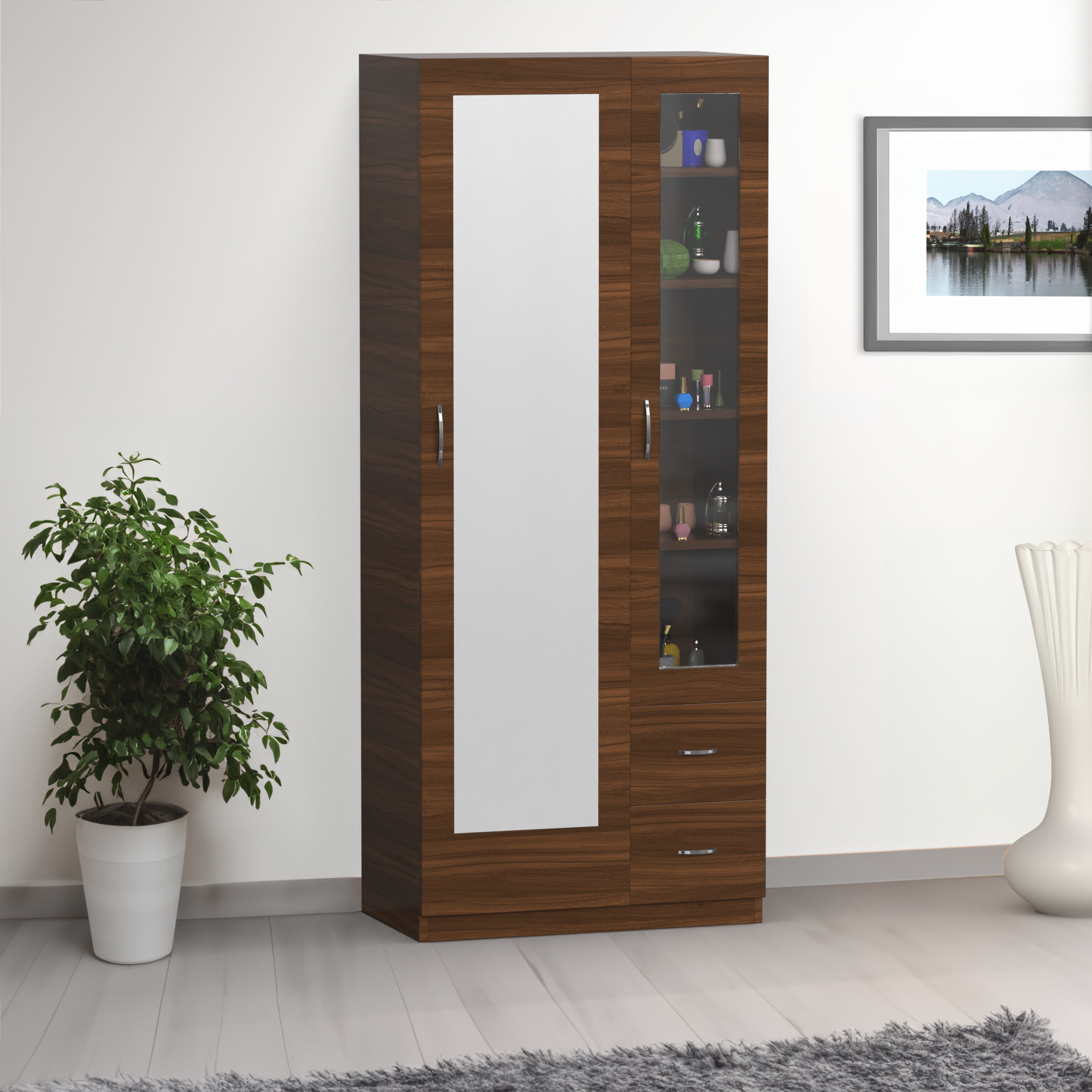 Marigold Dressing Table with Long Mirror and Storage - Classic Walnut | Neehv Home Marigold Dressing Table with Long Mirror and Storage - Classic Walnut | Neehv Home