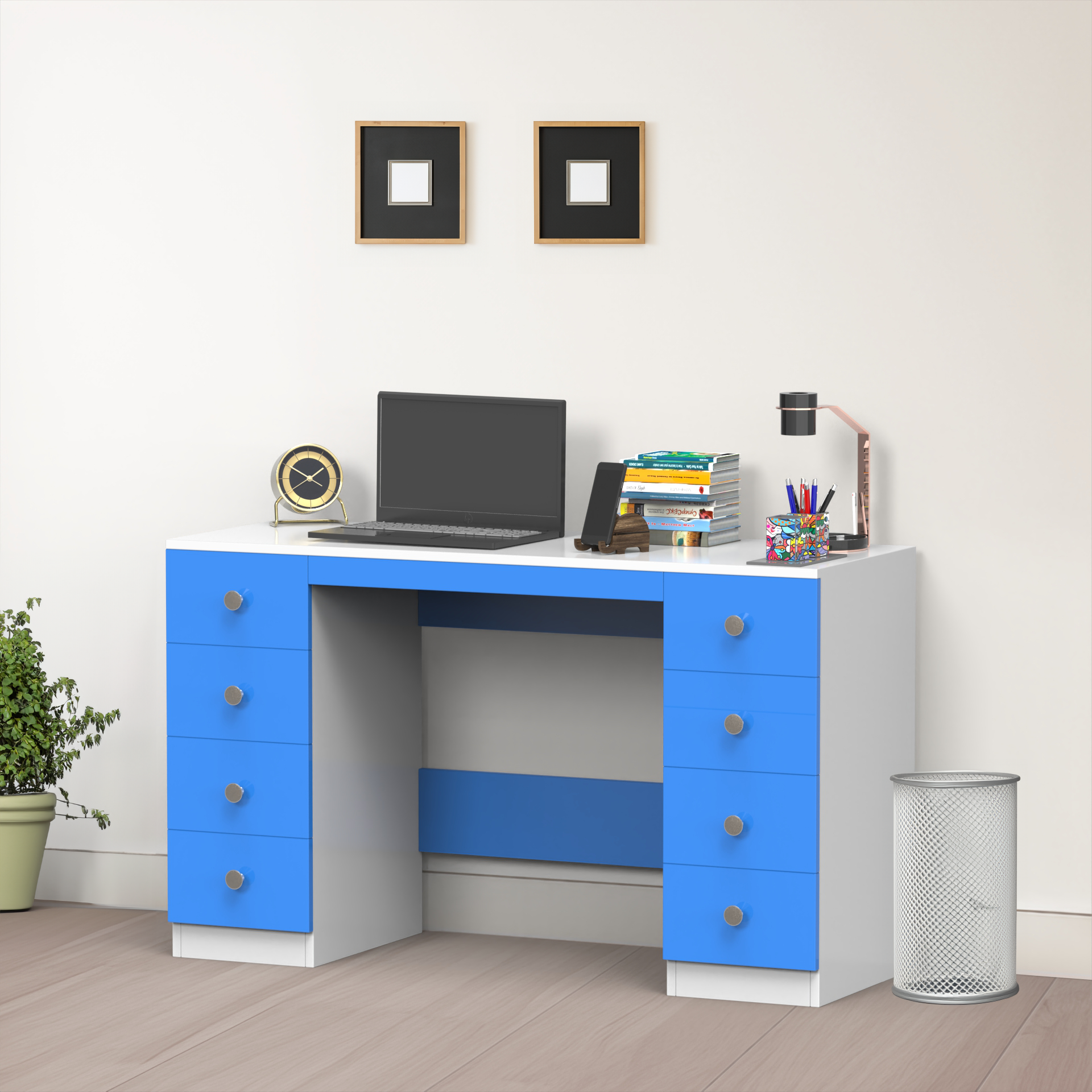 Anderson Study Table - HongKong Blue and Frosty White - Neehv Home