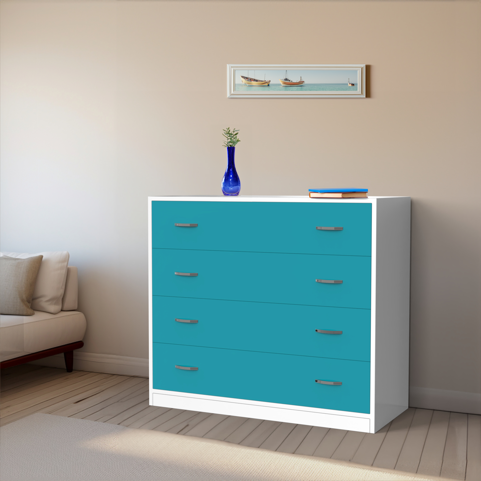 Bliss Chest with 4 Drawers (3') - Caribe and Frosty White - Neehv Home