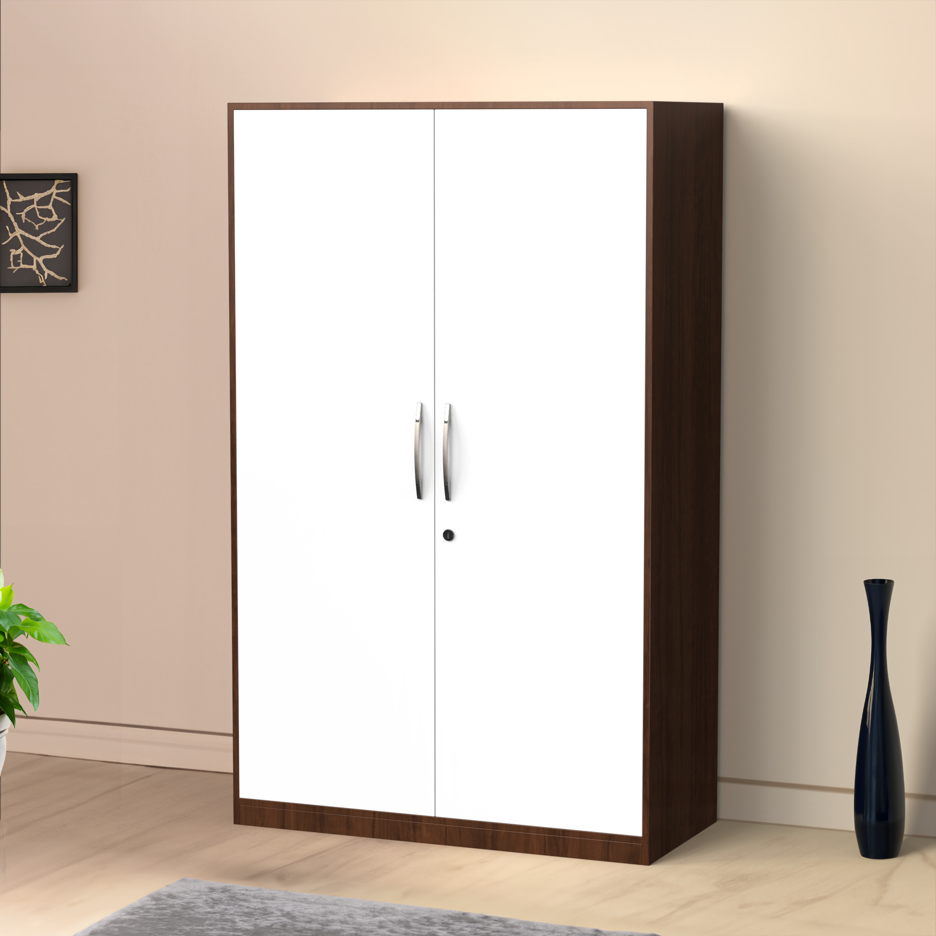 Silvan 2 Door Wardrobe - Brazilian walnut and Frosty white - Neehv Home