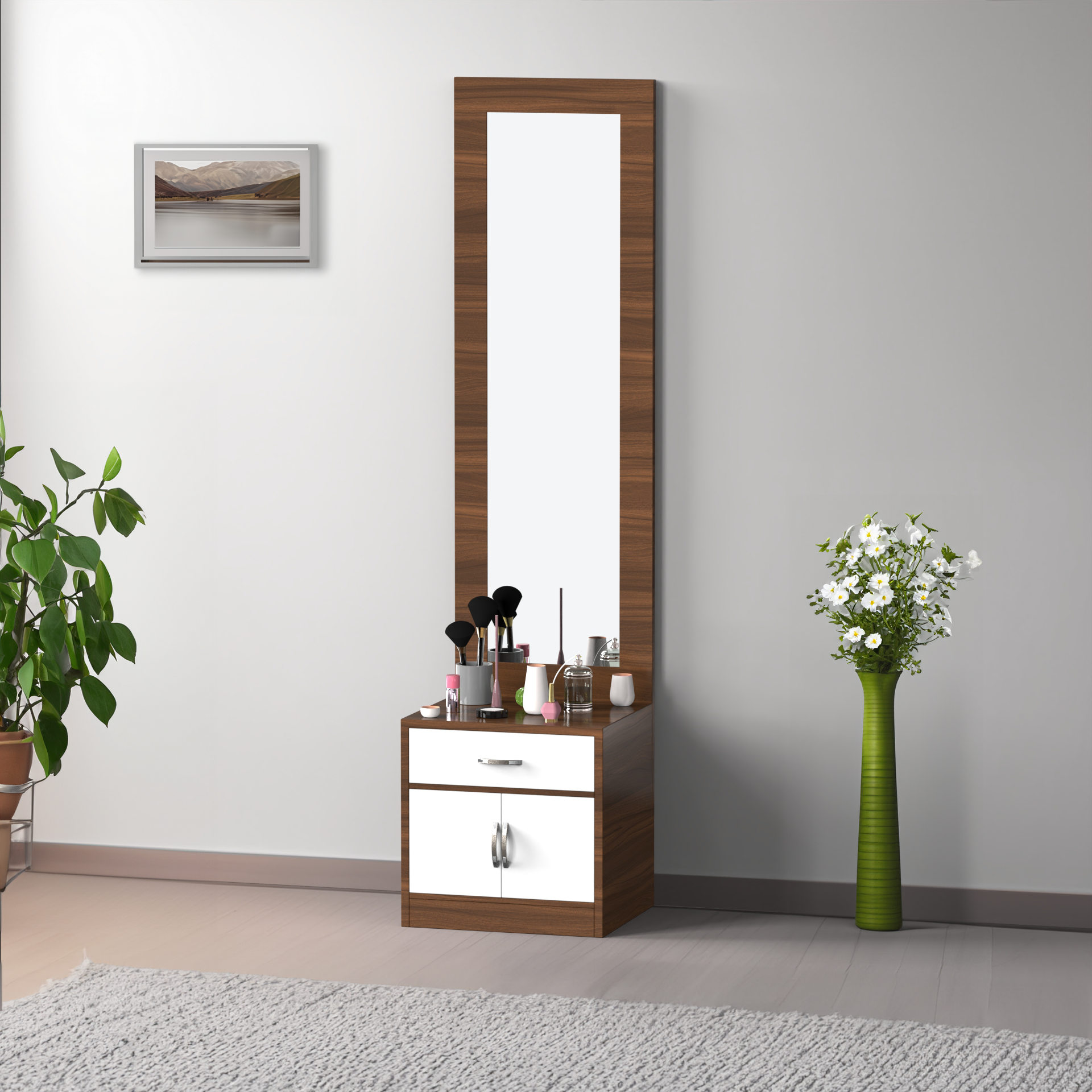 dressing table flower design French Style Dressing Table: Floral Transfer, Compact Vanity