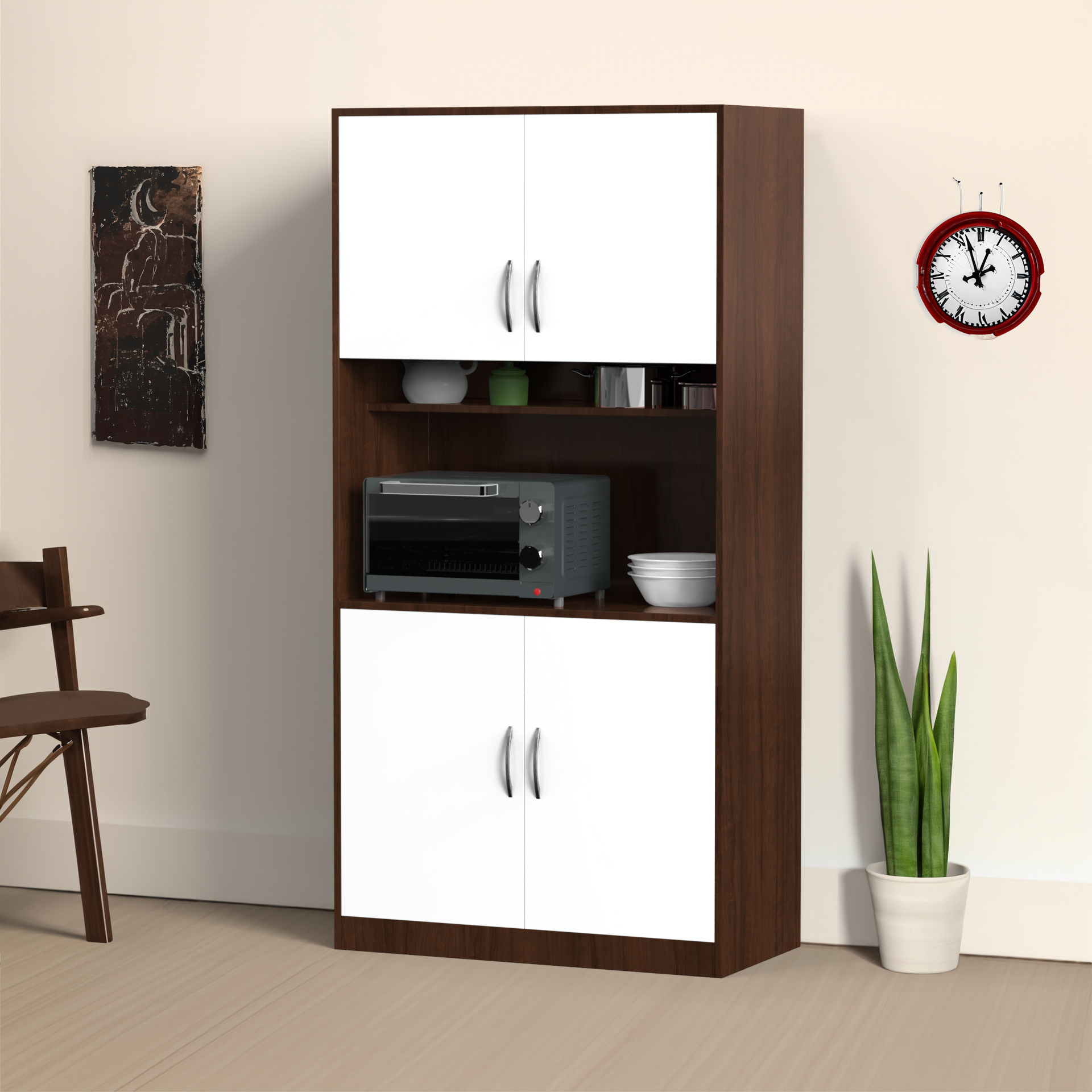 Zoe Wooden Crockery Unit - Brazilian walnut and Frosty white - Neehv Home