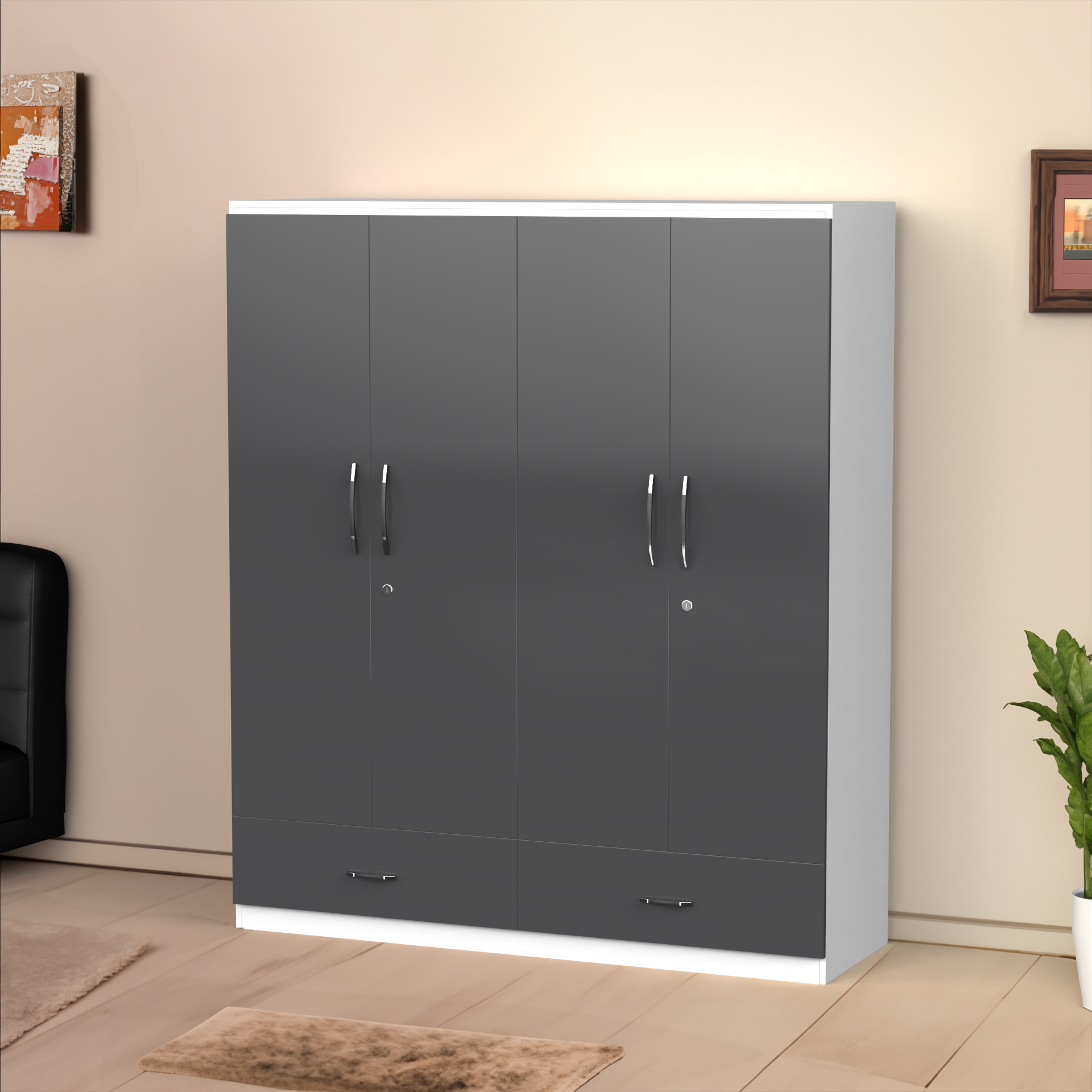 Astra 4 Door Wardrobe With Drawers - UV Slate grey and Frosty white - Neehv Home