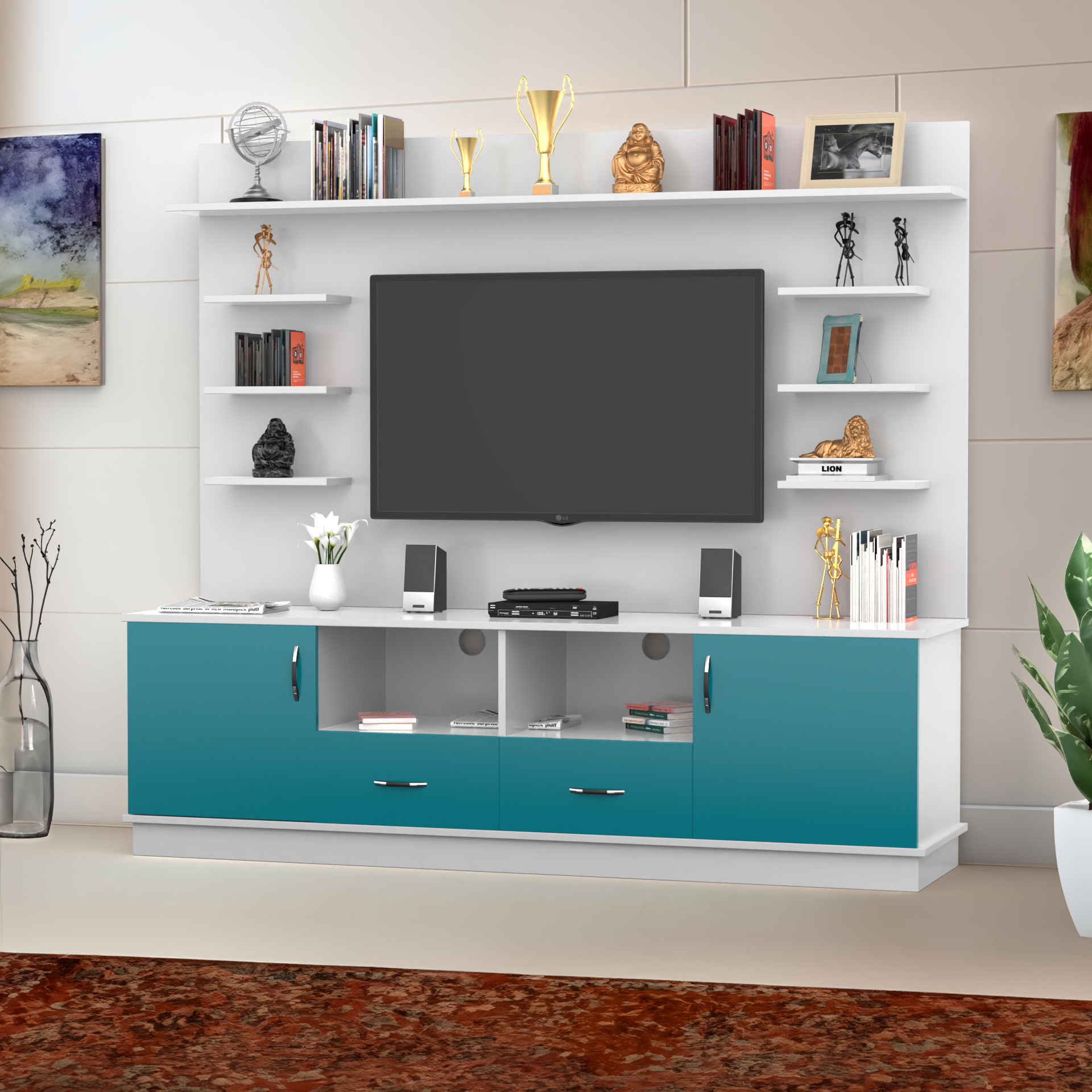 Brilliance TV Unit - Caribe and Frosty White - Neehv Home