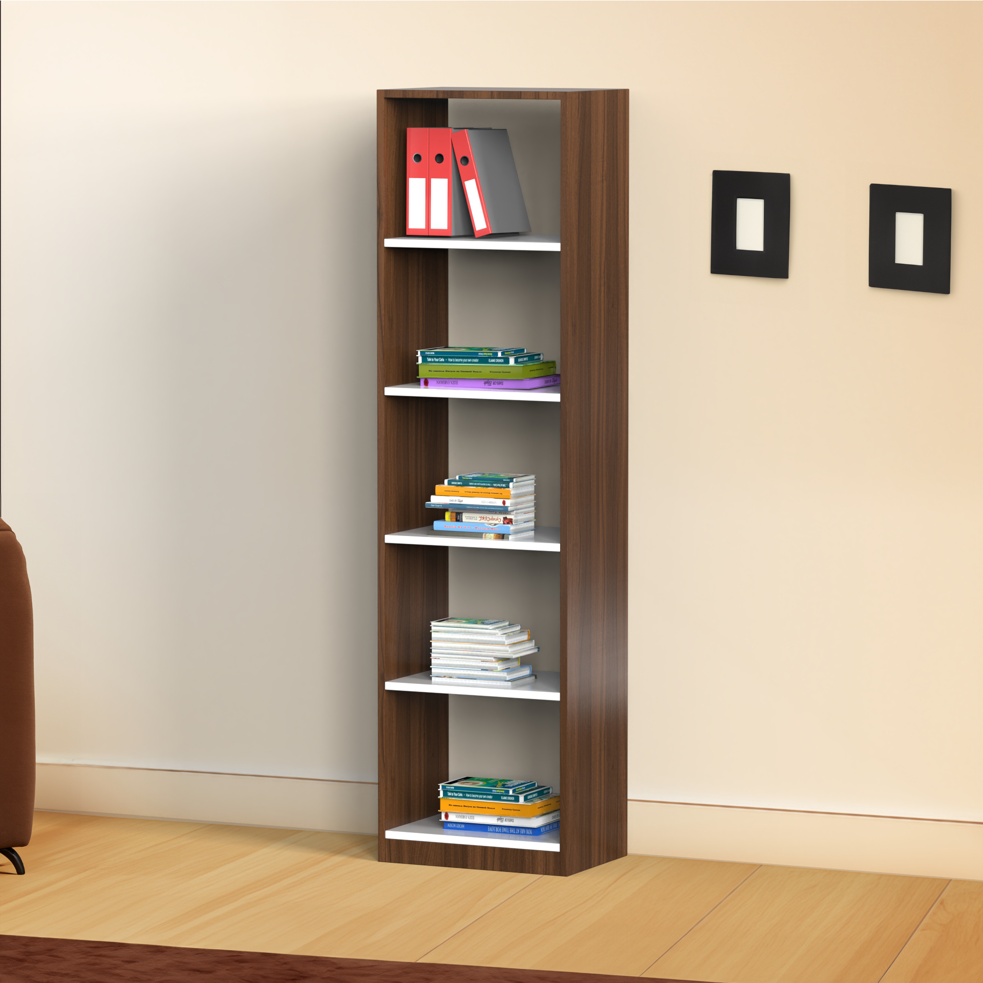 Utopia Vertical Bookshelf - Classic Walnut and Frosty white - Neehv Home