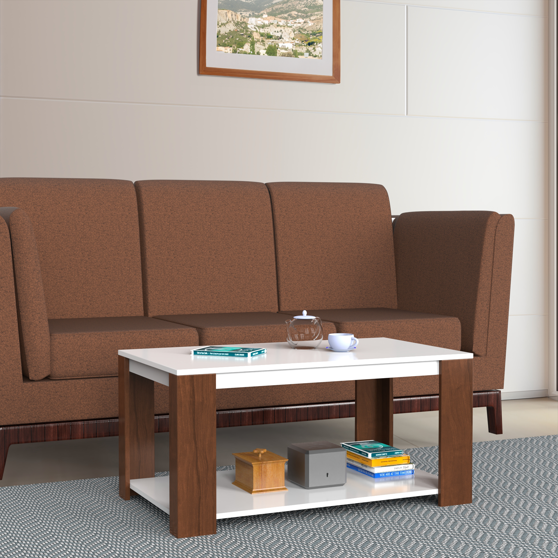 Jubilee Rectangular Center Table - Brazilian Walnut and Frosty White - Neehv Home