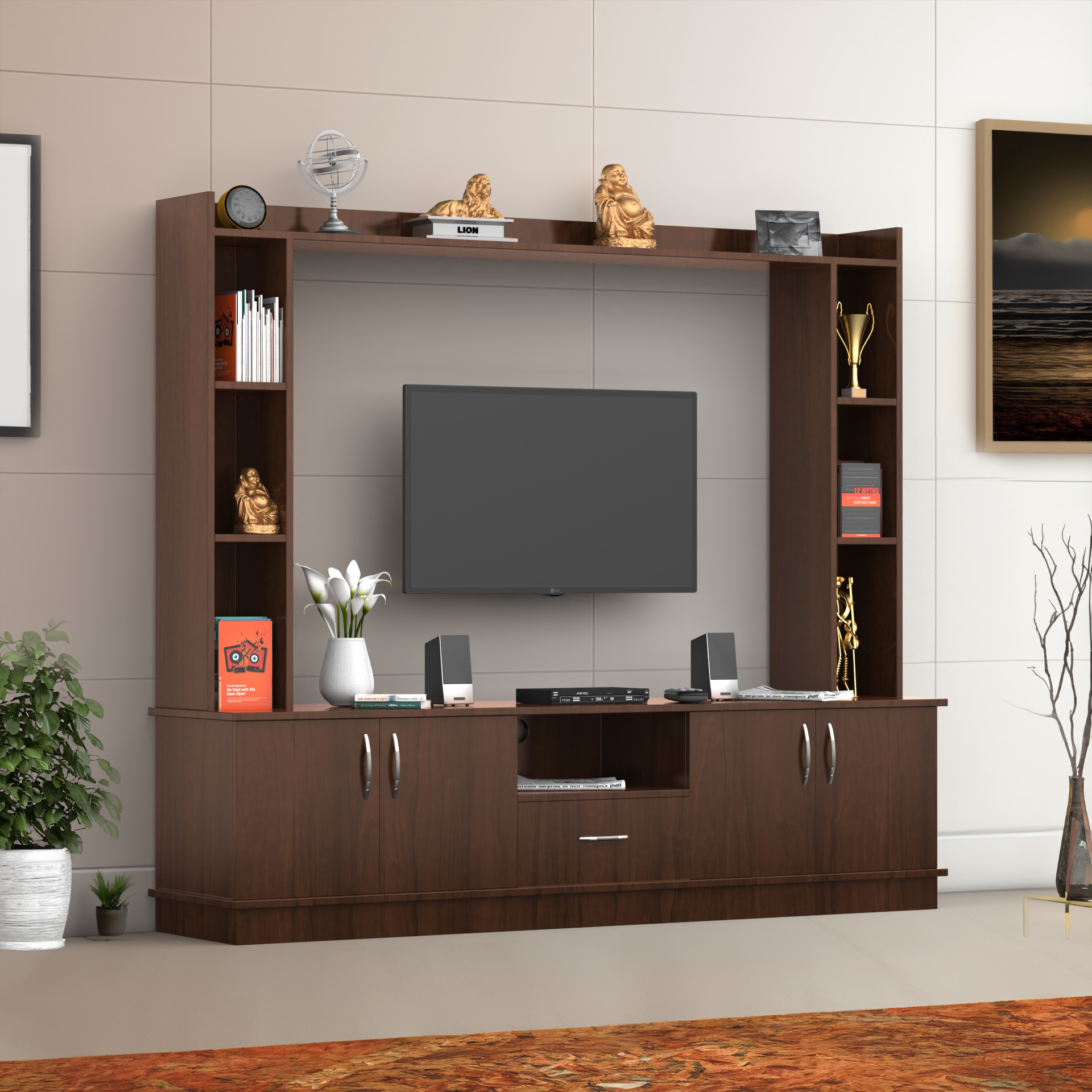 Aurora Modern TV Unit for Hall - Brazilian Walnut - Neehv Home