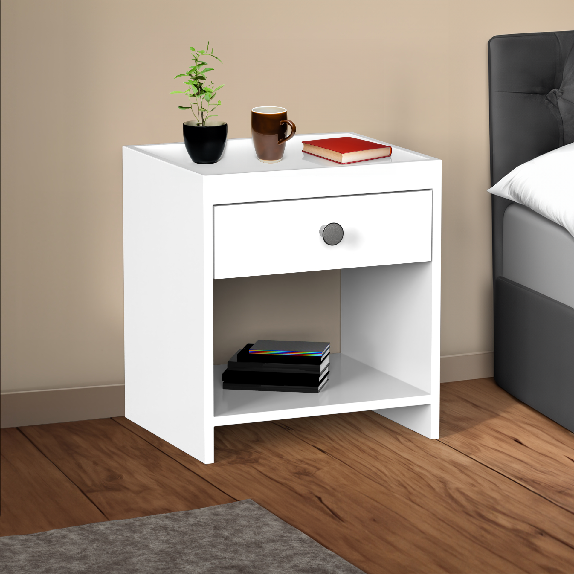 Aiden Side Table with Drawer  - Frosty White - Neehv Home