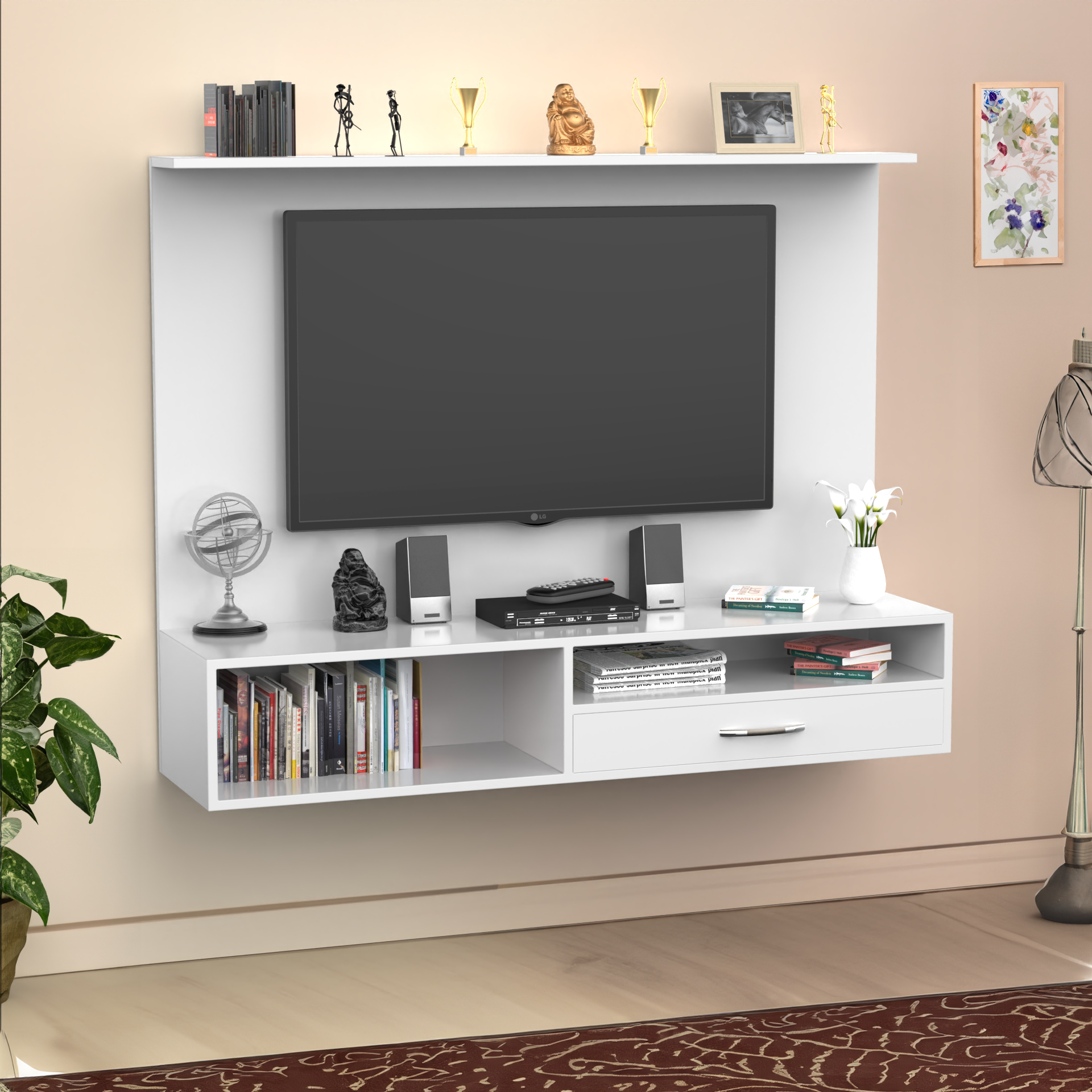 Diamond Wall-Mounted TV Unit - Frosty White - Neehv Home