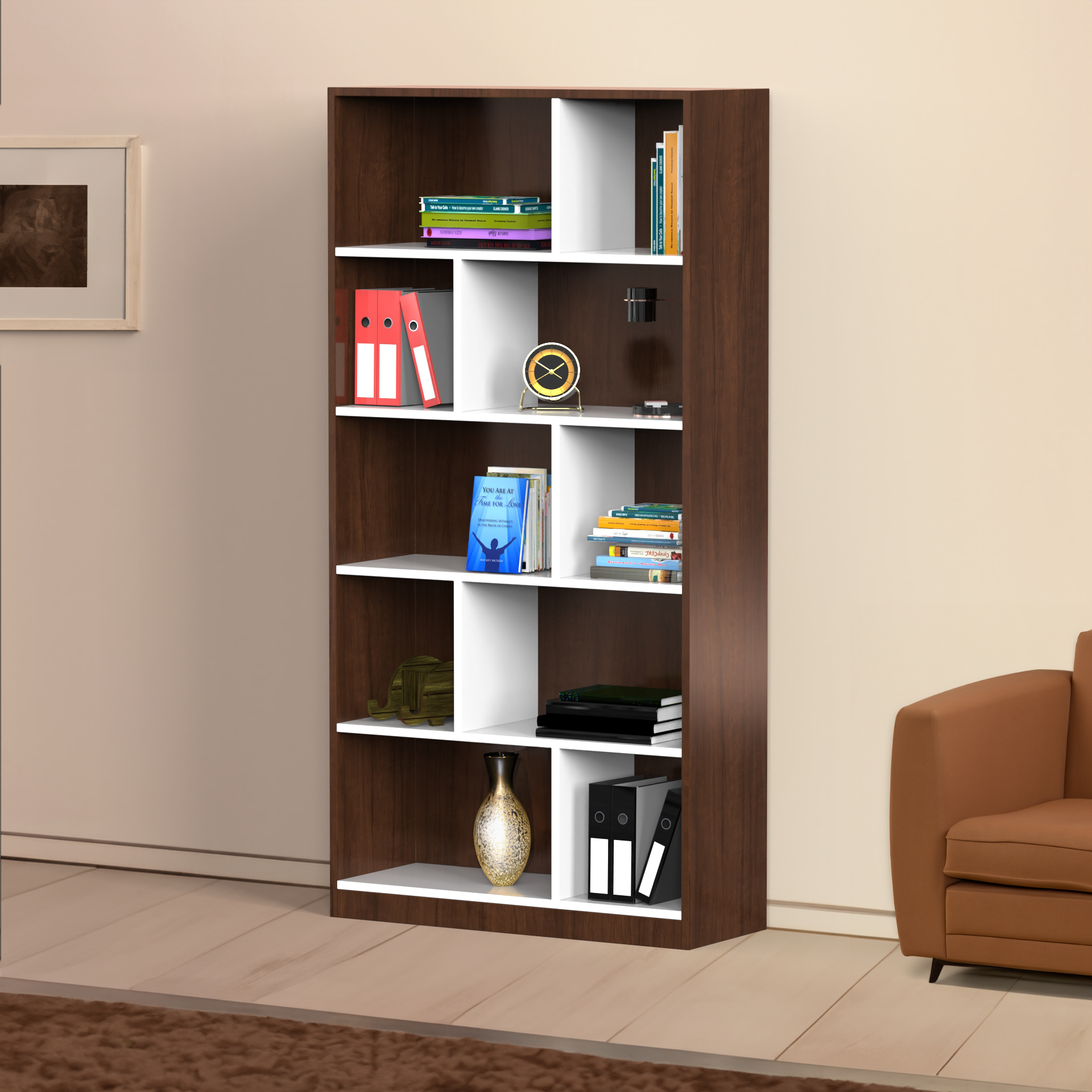 Jasper Open Bookshelf - Brazilian walnut and Frosty white - Neehv Home