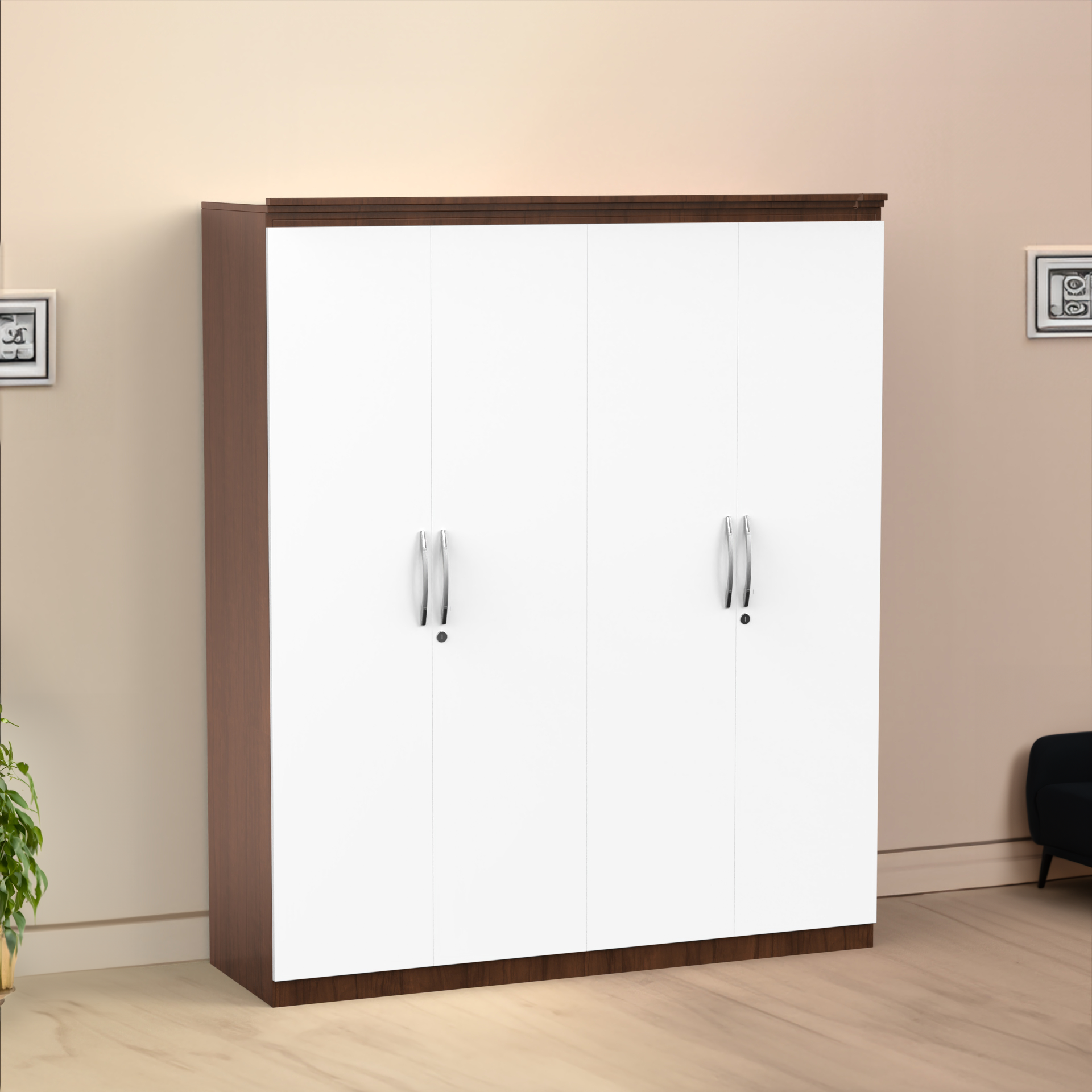 Oasis 4 Door Wardrobe - Brazilian walnut and Frosty white - Neehv Home