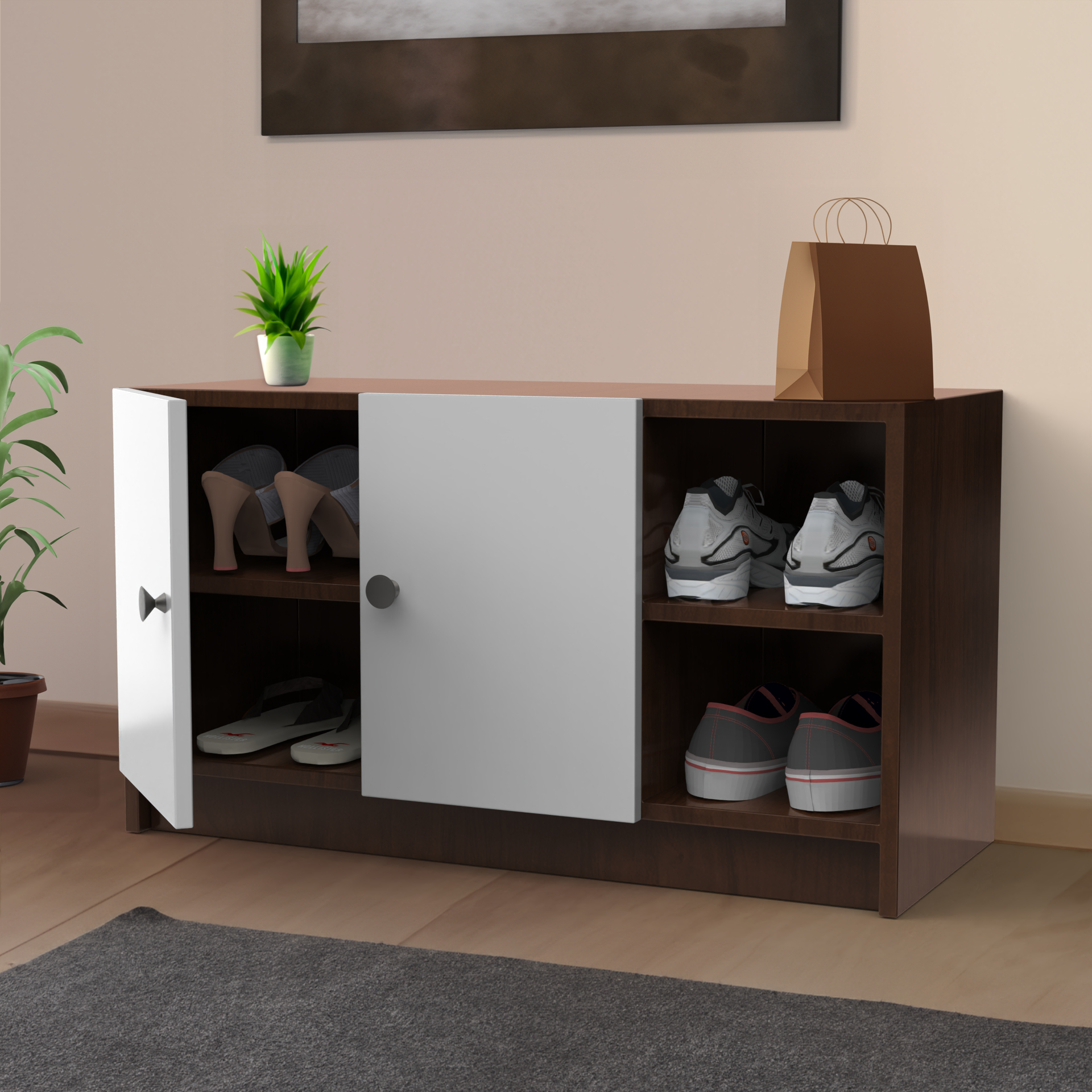 Skye Shoe Rack with Door - Brazilian walnut and Frosty white - Neehv Home