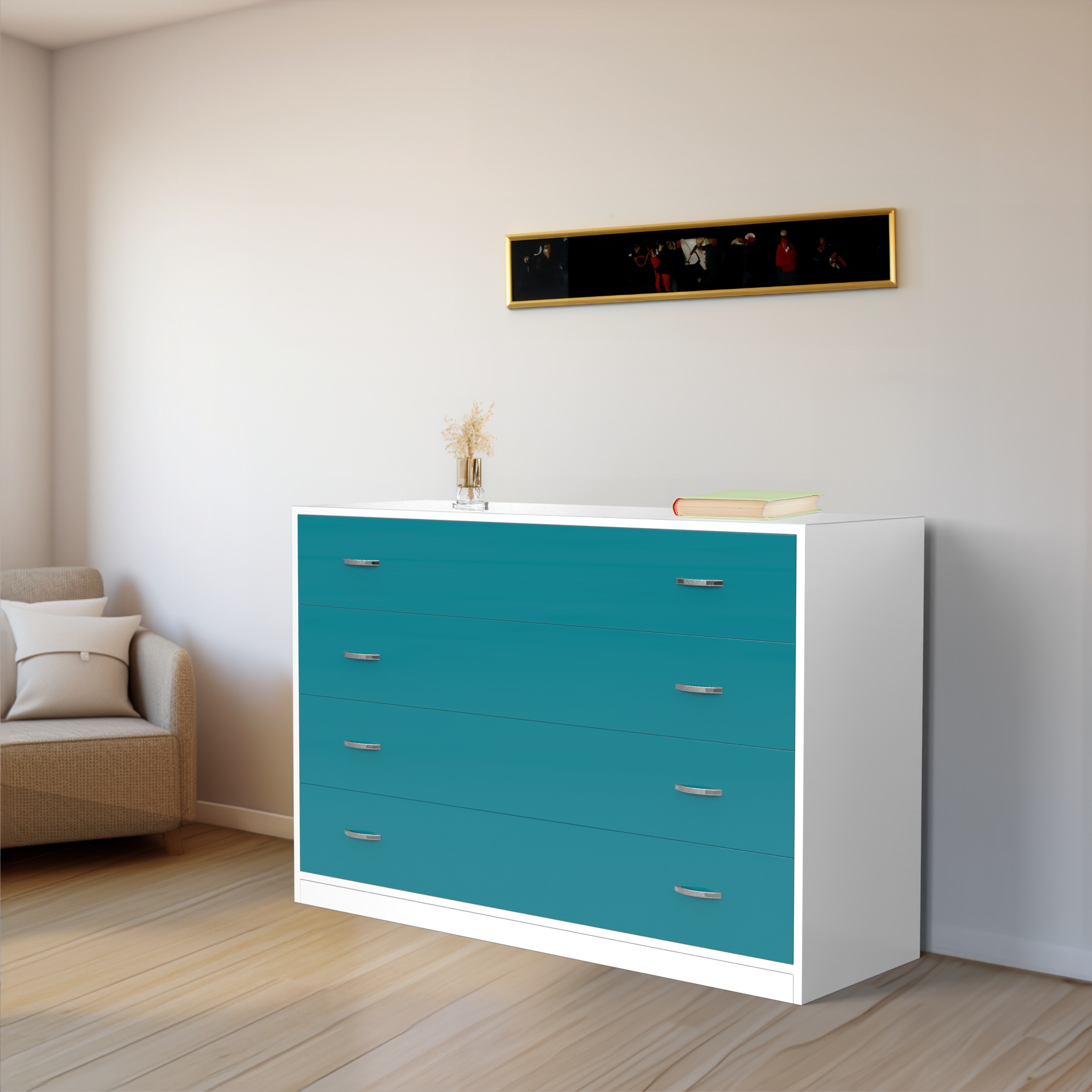 Bliss Chest with 4 Drawers (4') - Caribe and Frosty White - Neehv Home