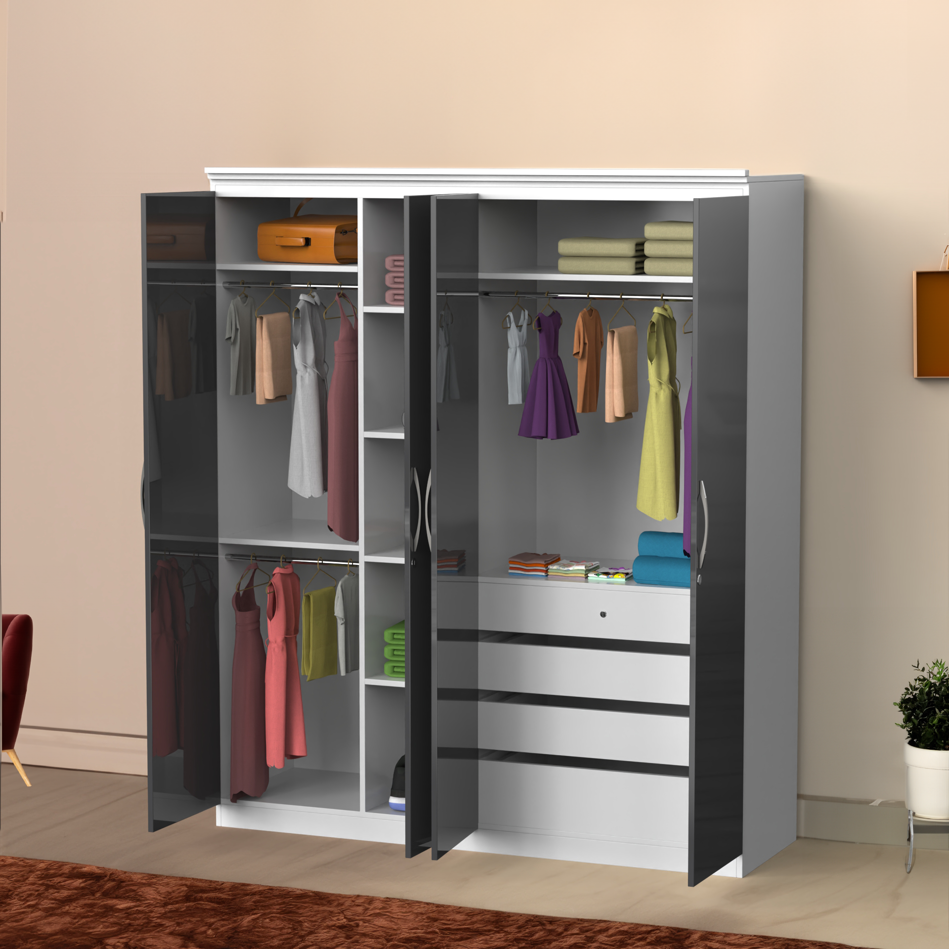 Oasis 4 Door Wardrobe - UV Slate grey and Frosty white - Neehv Home