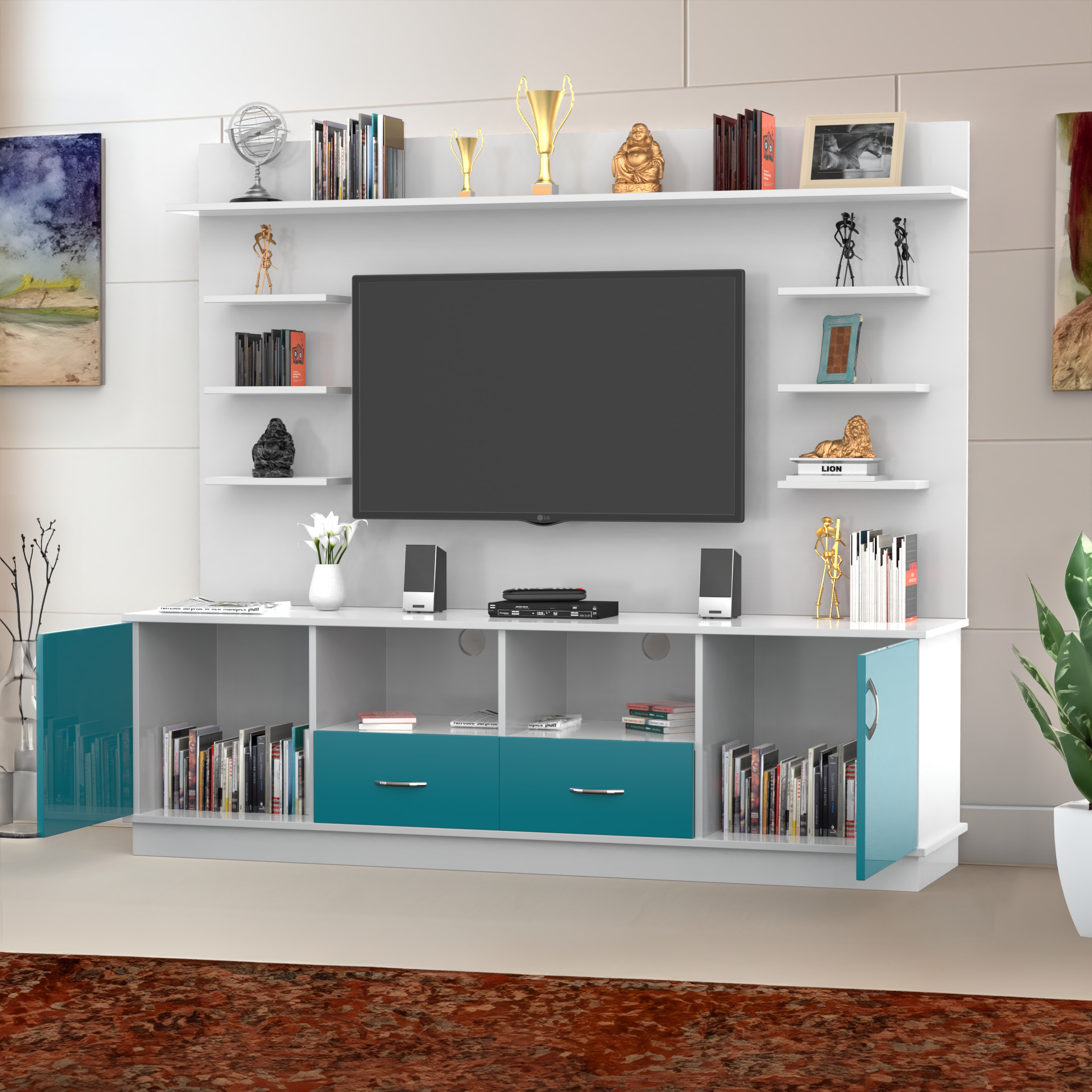 Brilliance TV Unit - Caribe and Frosty White - Neehv Home