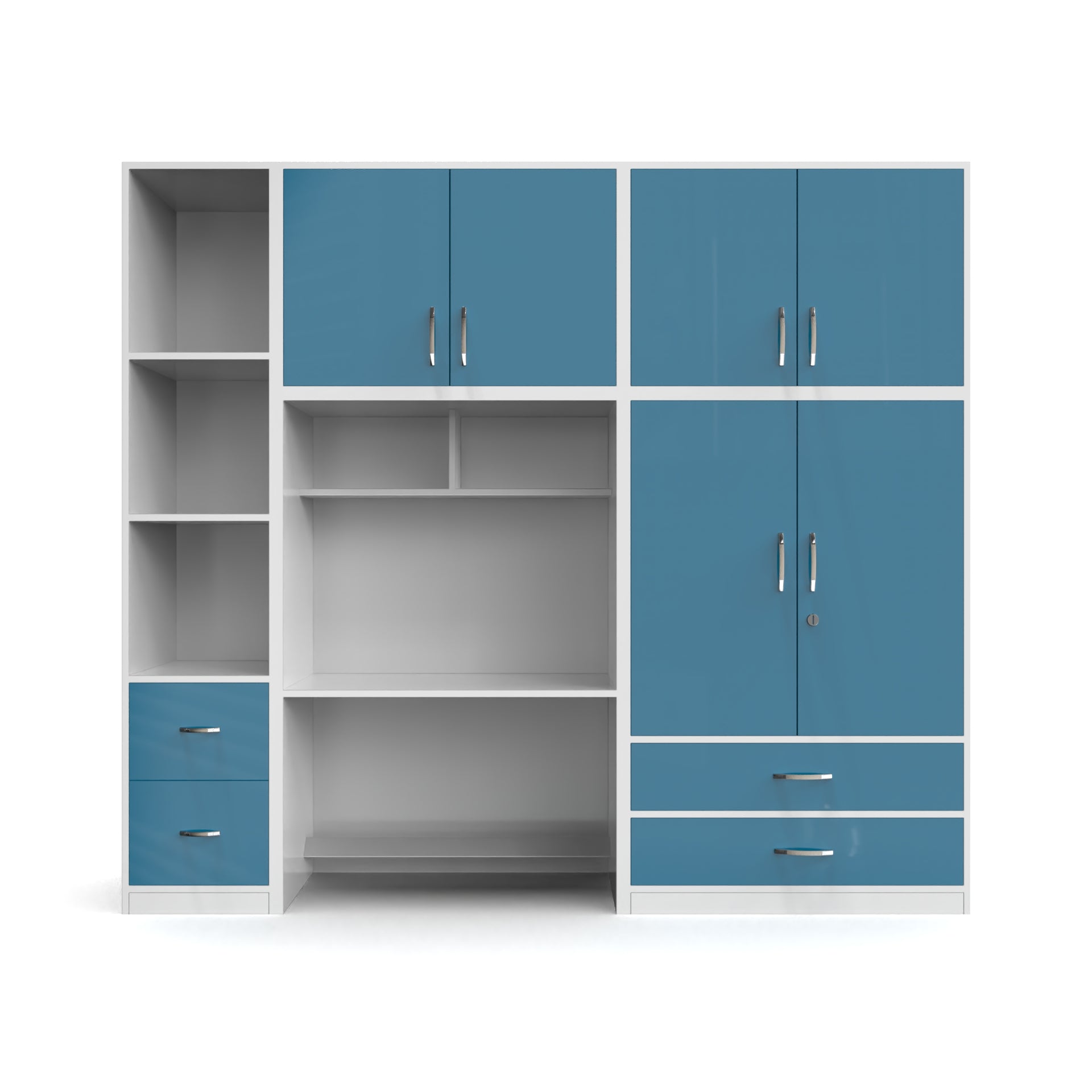 Valencia Wardrobe cum Study Table - Hongkong blue and Frosty white - Neehv Home