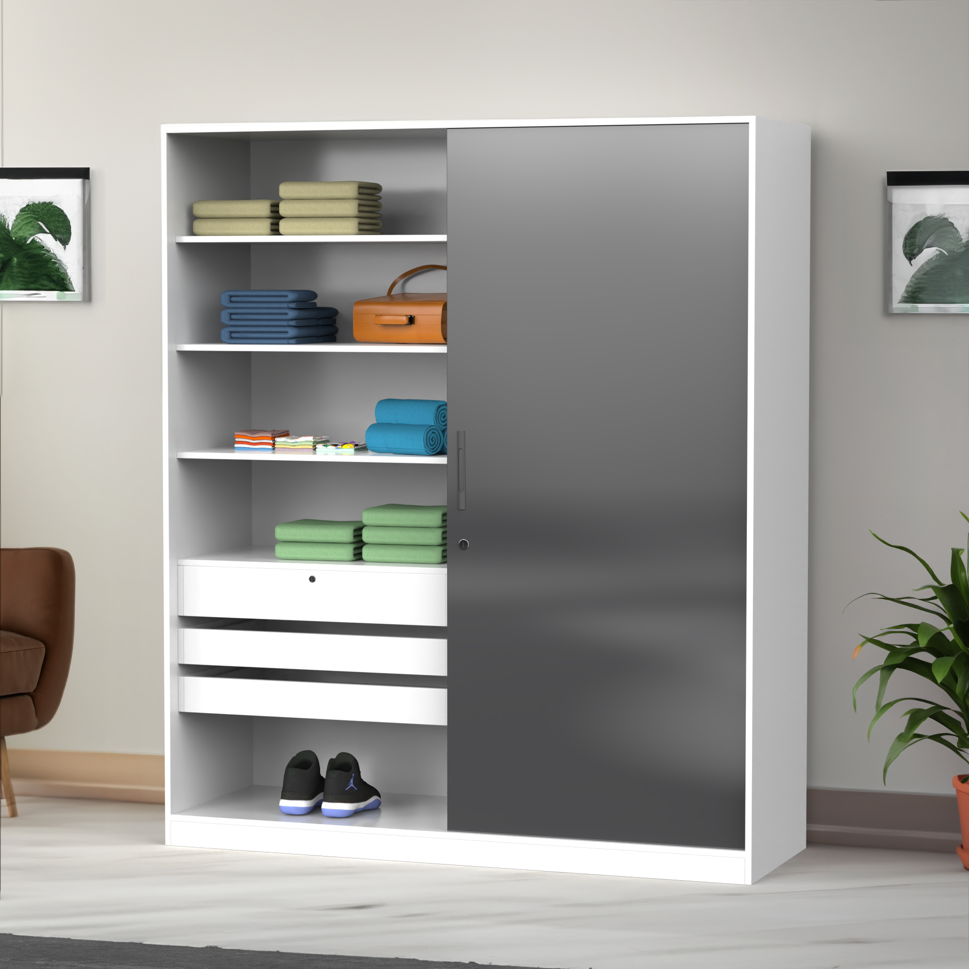 Santorini Sliding Door Wardrobe - UV Slate grey and Frosty white - Neehv Home