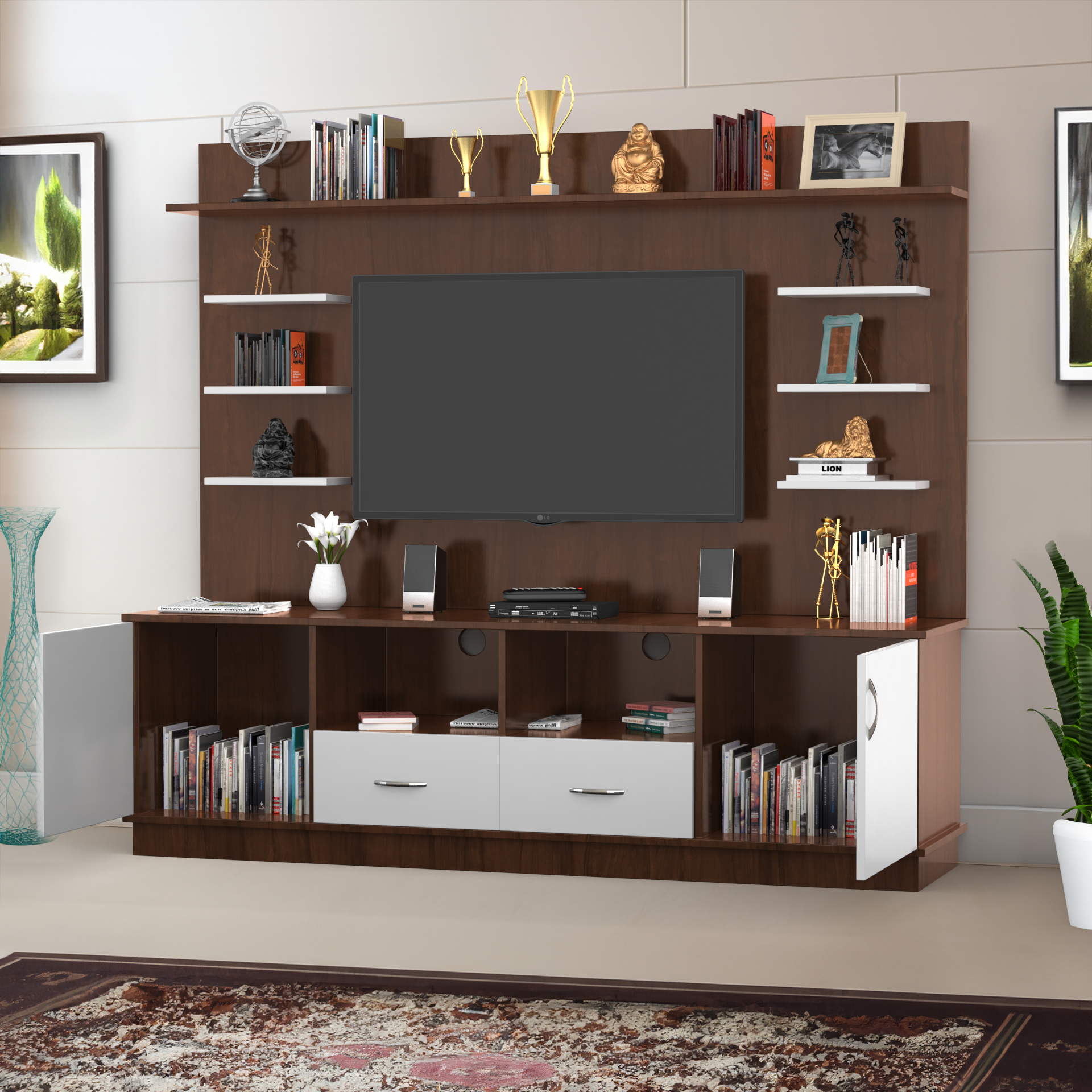 Brilliance TV Unit - Classic Walnut and Frosty White - Neehv Home