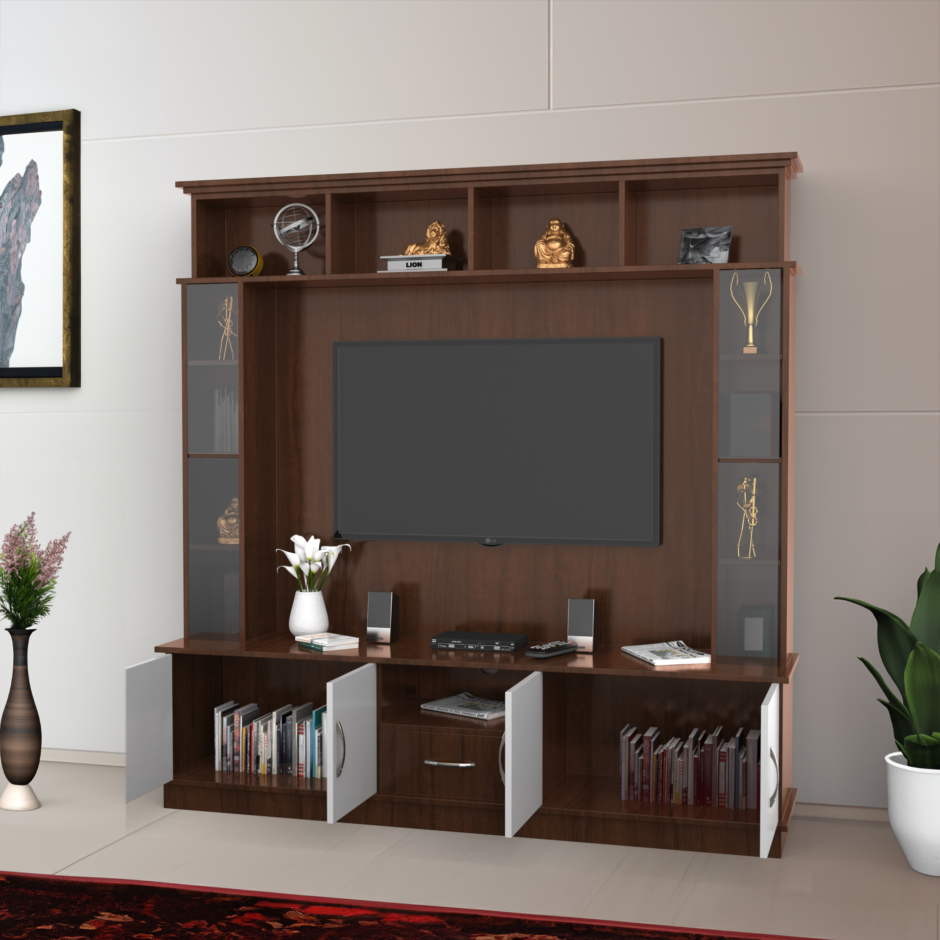 Goldberg Wooden TV Unit - Brazilian Walnut and Frosty White - Neehv Home