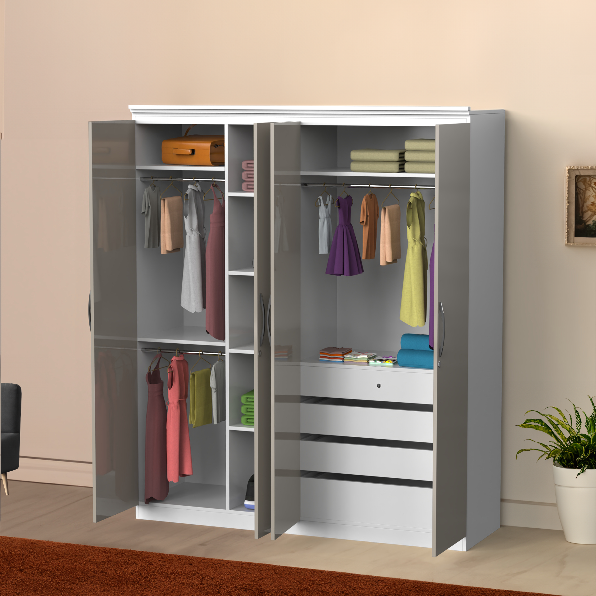 Oasis 4 Door Wardrobe - UV Pebble Beach and Frosty white - Neehv Home