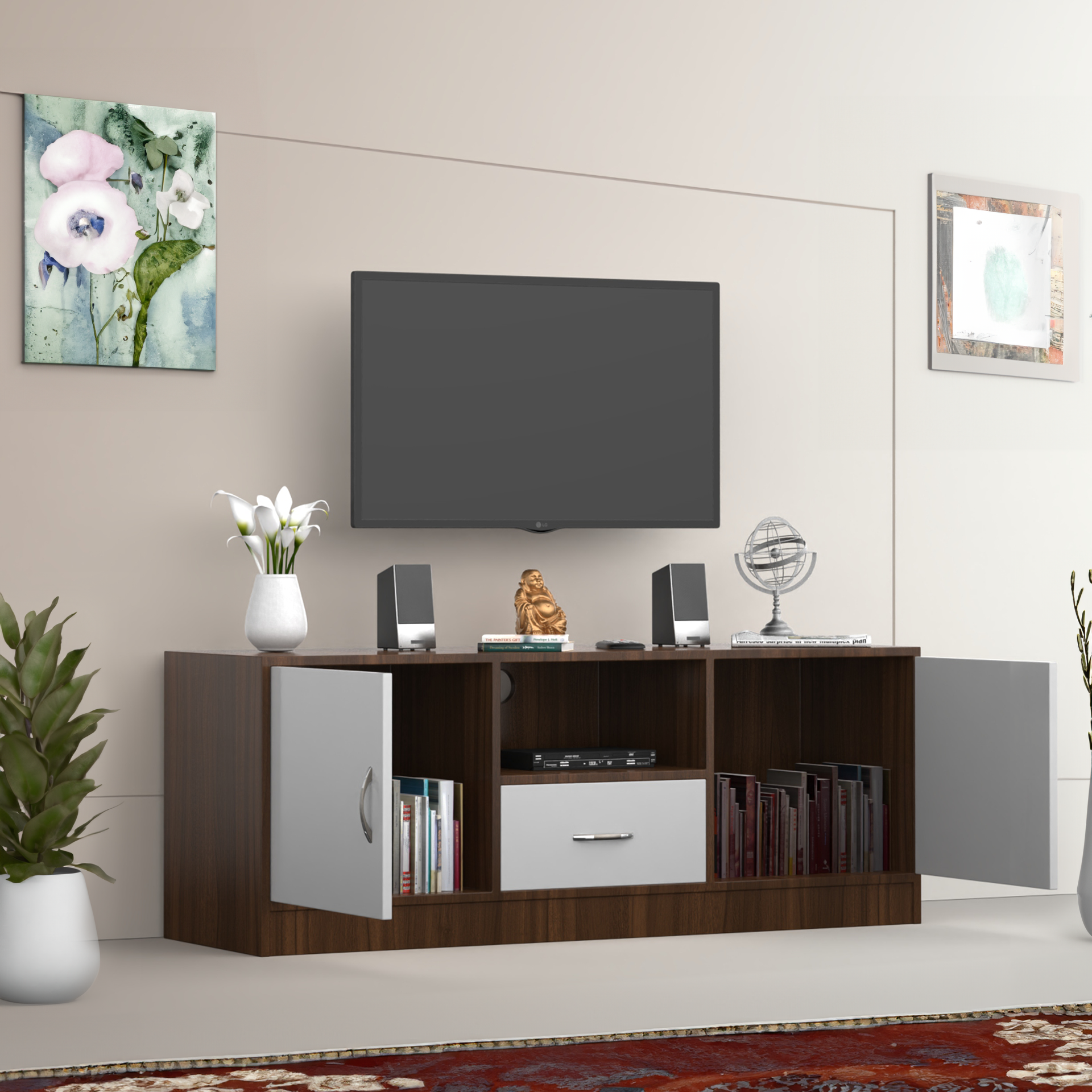 Serenity Wooden TV Unit - Classic Walnut and Frosty White - Neehv Home