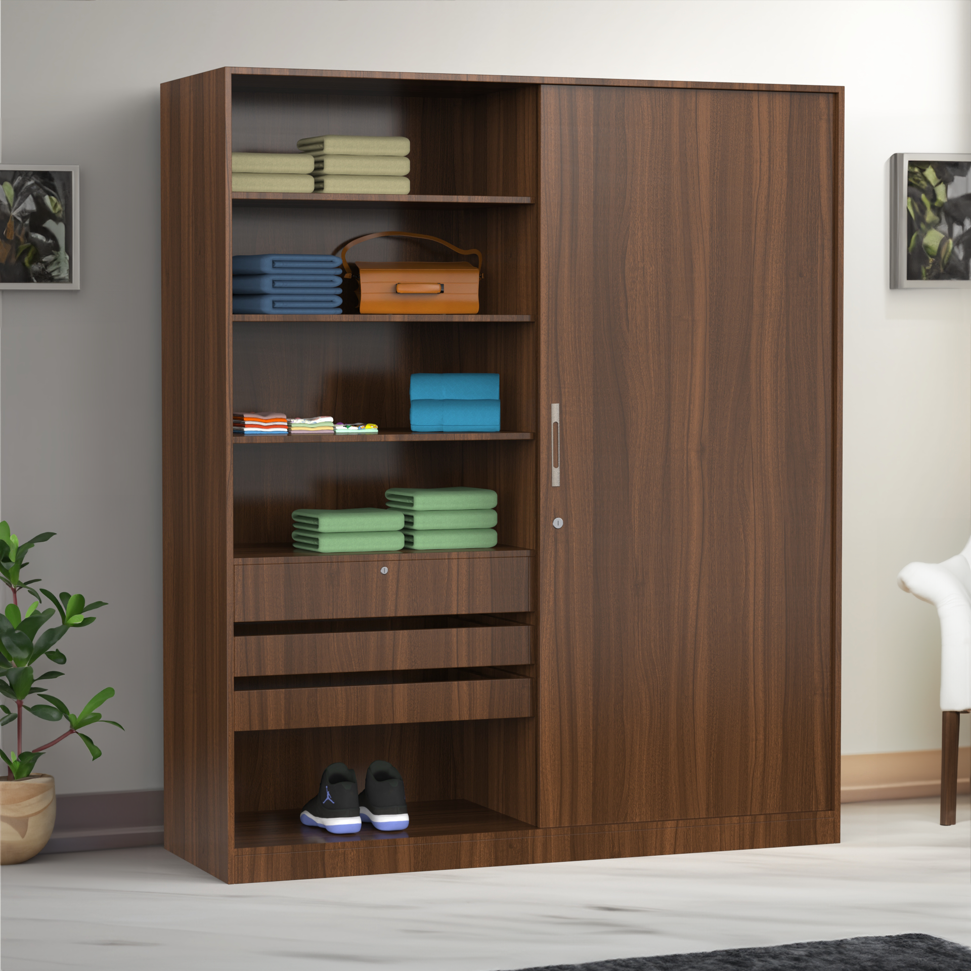 Santorini Sliding Door Wardrobe - Classic Walnut - Neehv Home