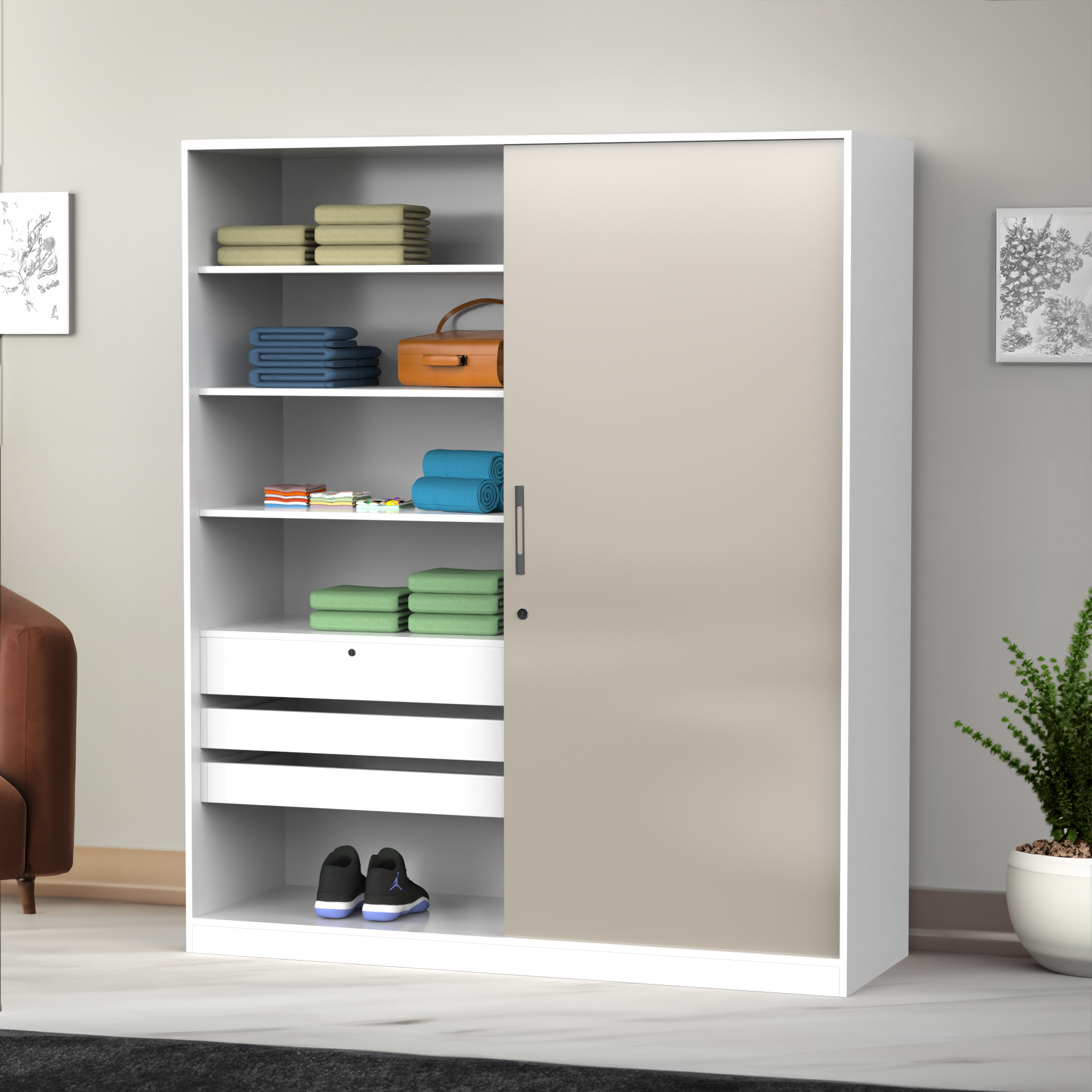 Santorini Sliding Door Wardrobe - UV Pebble Beach and Frosty white - Neehv Home