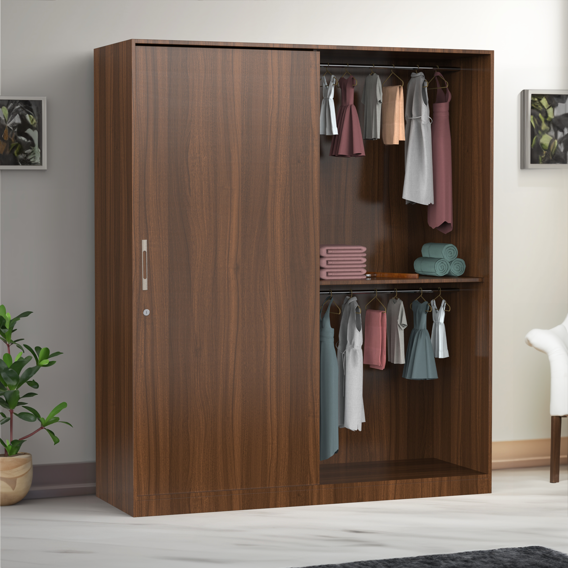 Santorini Sliding Door Wardrobe - Classic Walnut - Neehv Home