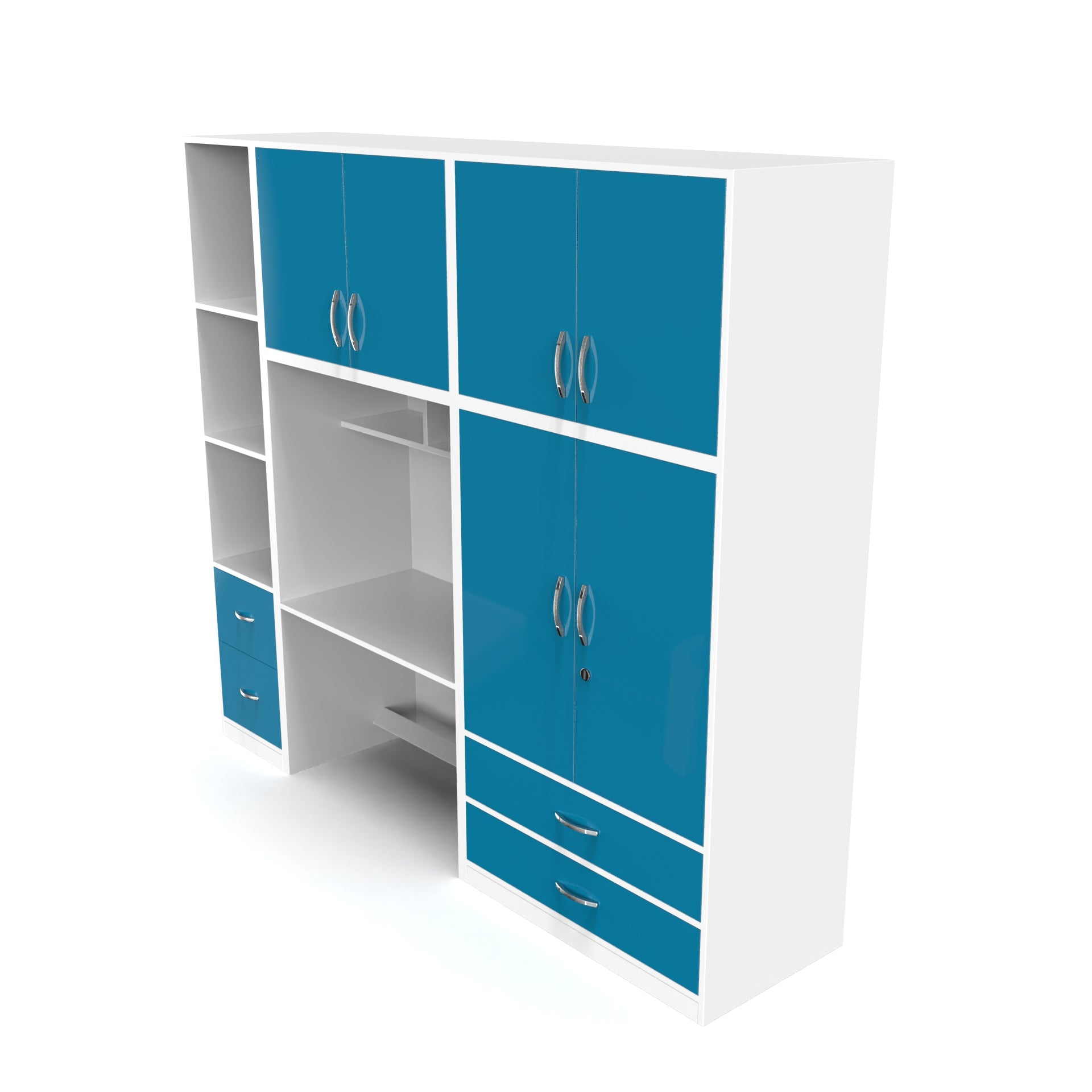 Valencia Wardrobe cum Study Table - Hongkong blue and Frosty white - Neehv Home