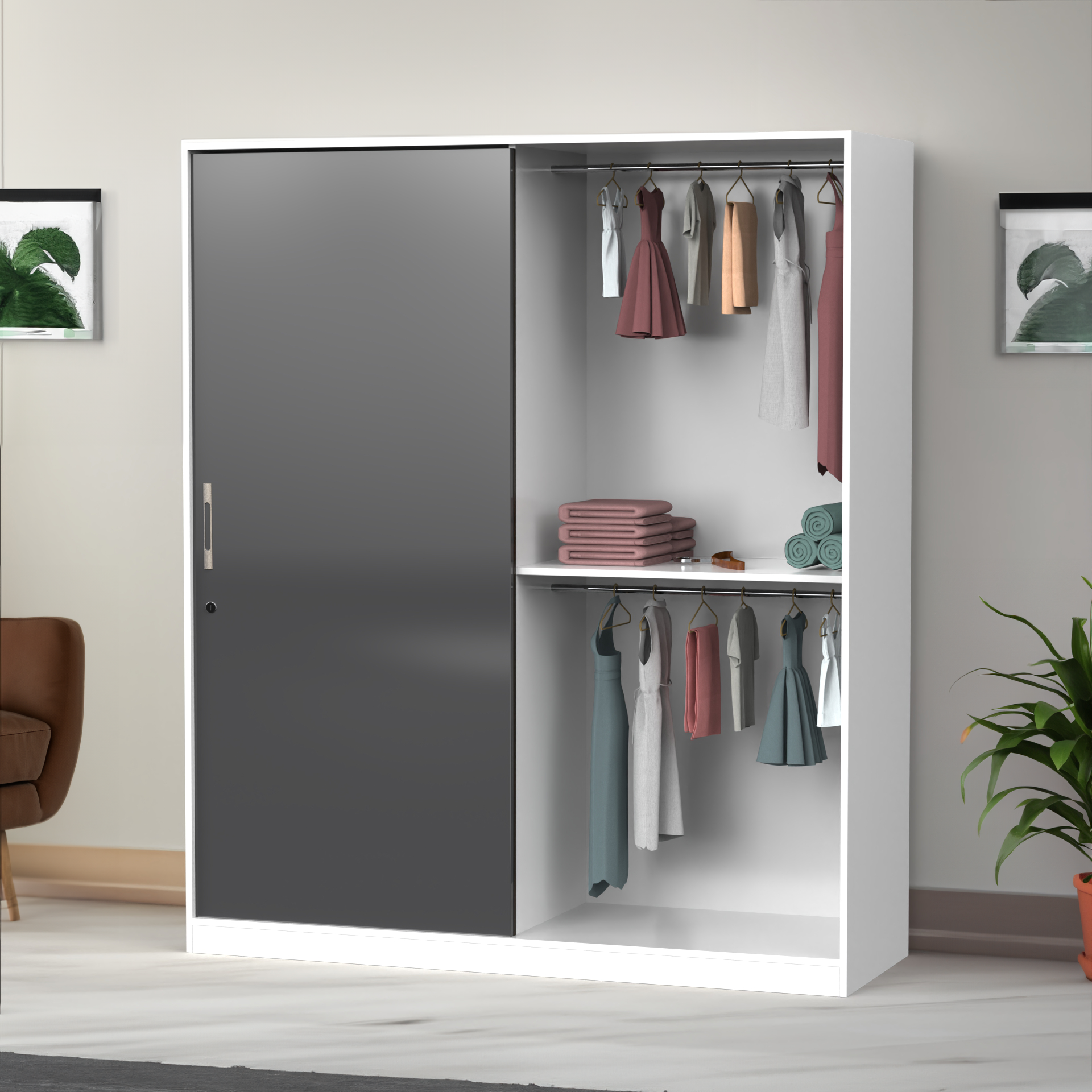 Santorini Sliding Door Wardrobe - UV Slate grey and Frosty white - Neehv Home