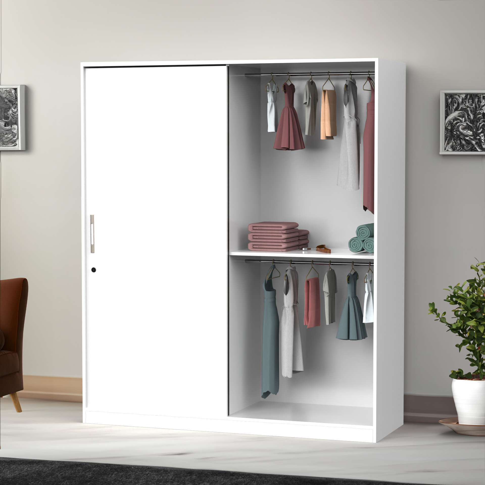 Santorini Sliding Door Wardrobe - Frosty white - Neehv Home