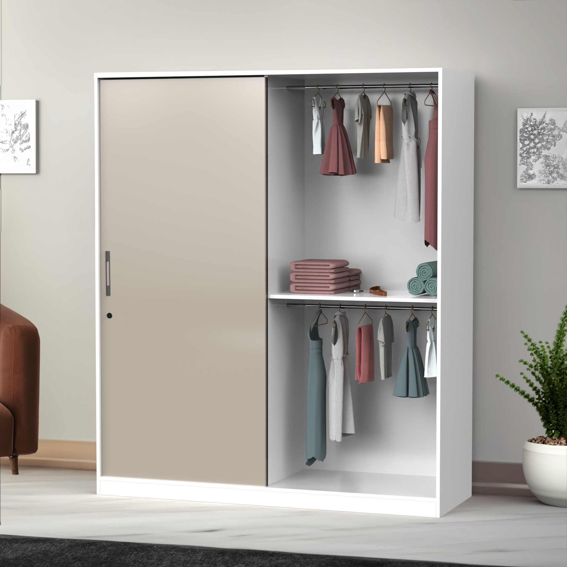 Santorini Sliding Door Wardrobe - UV Pebble Beach and Frosty white - Neehv Home