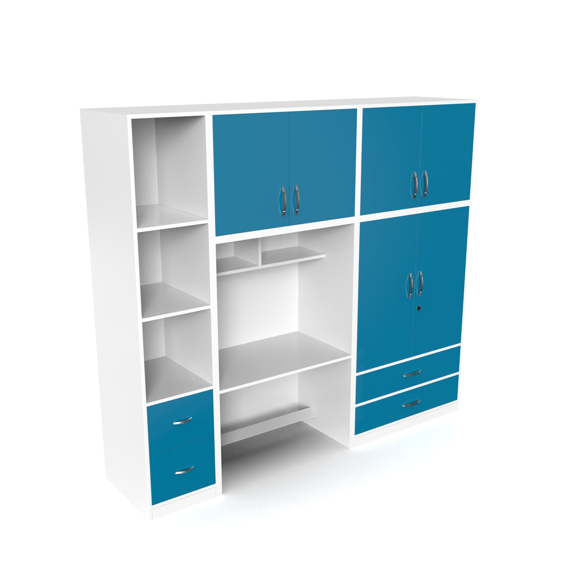 Valencia Wardrobe cum Study Table - Hongkong blue and Frosty white - Neehv Home