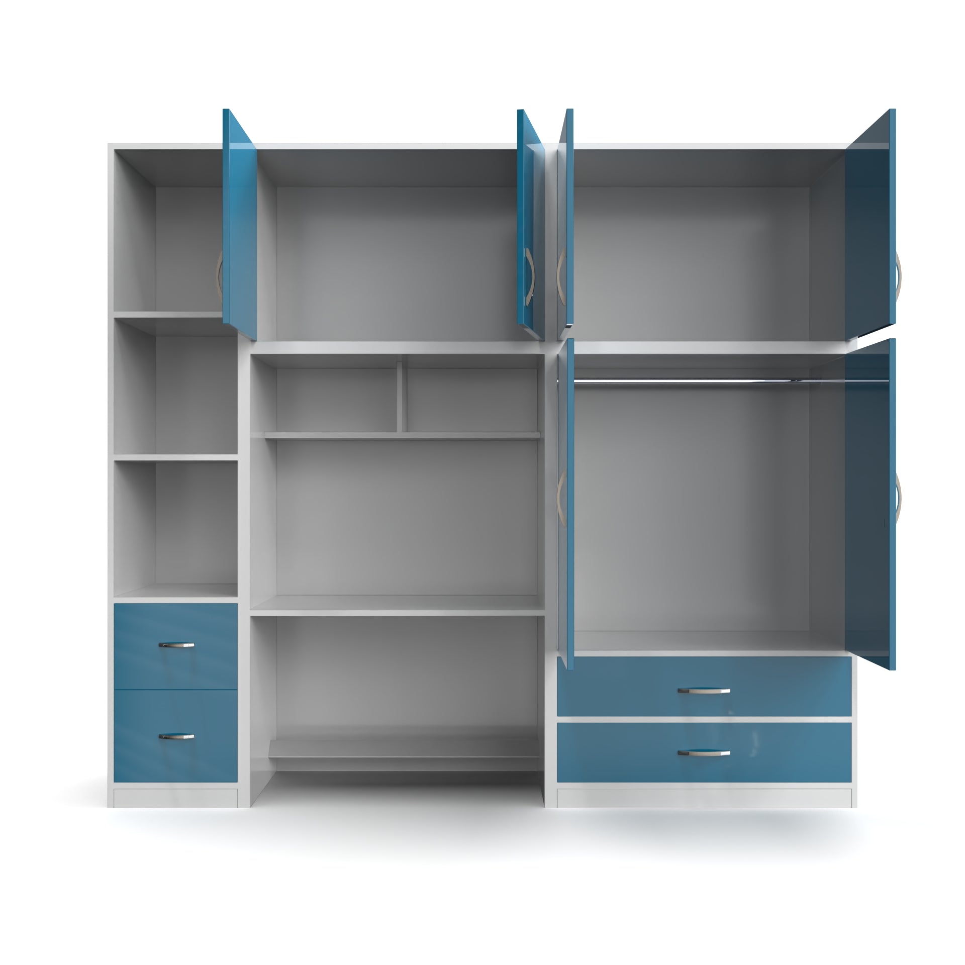 Valencia Wardrobe cum Study Table - Hongkong blue and Frosty white - Neehv Home