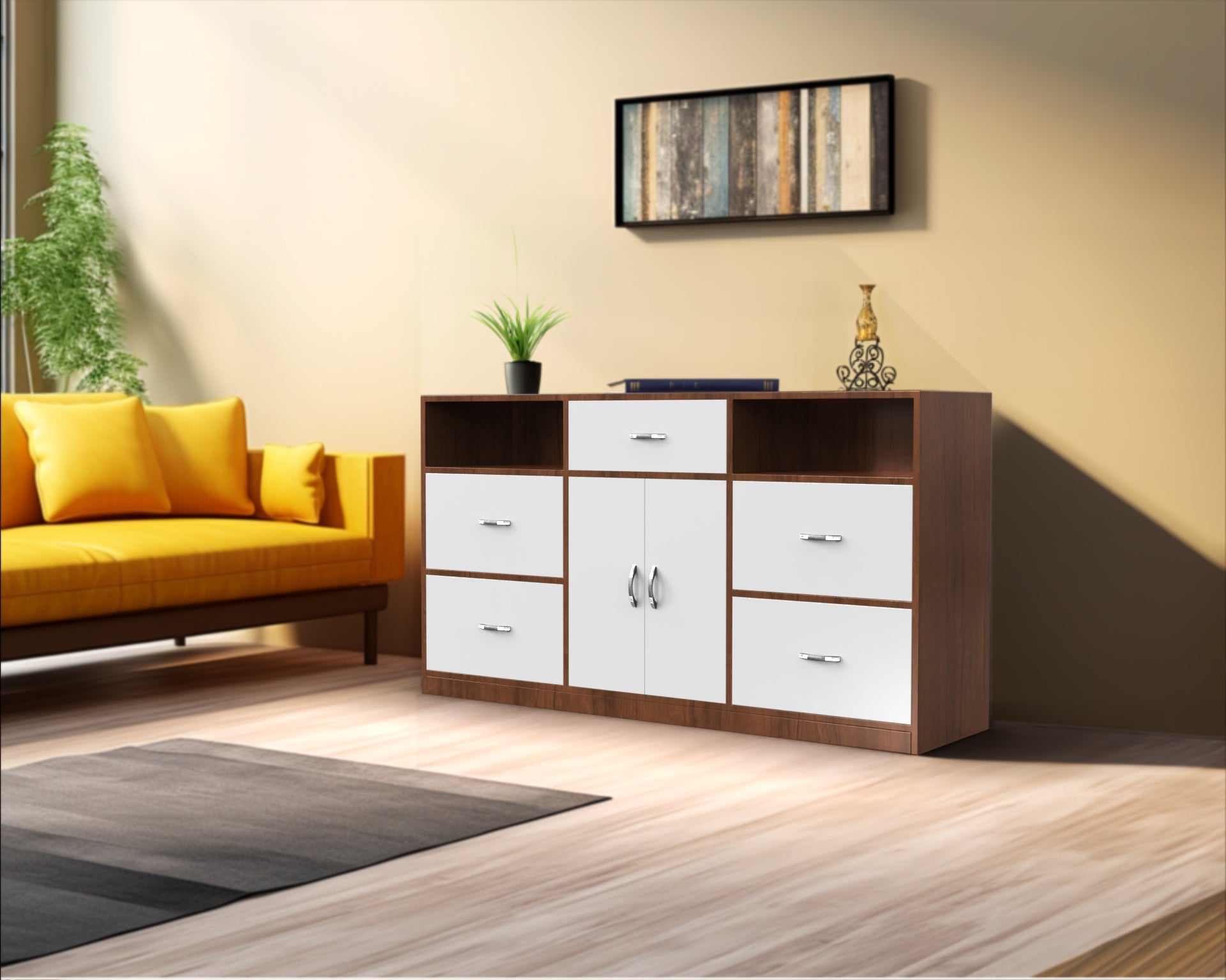 Morgan Sideboard Cabinet with Drawers - Brazilian walnut and Frosty white - Neehv Home