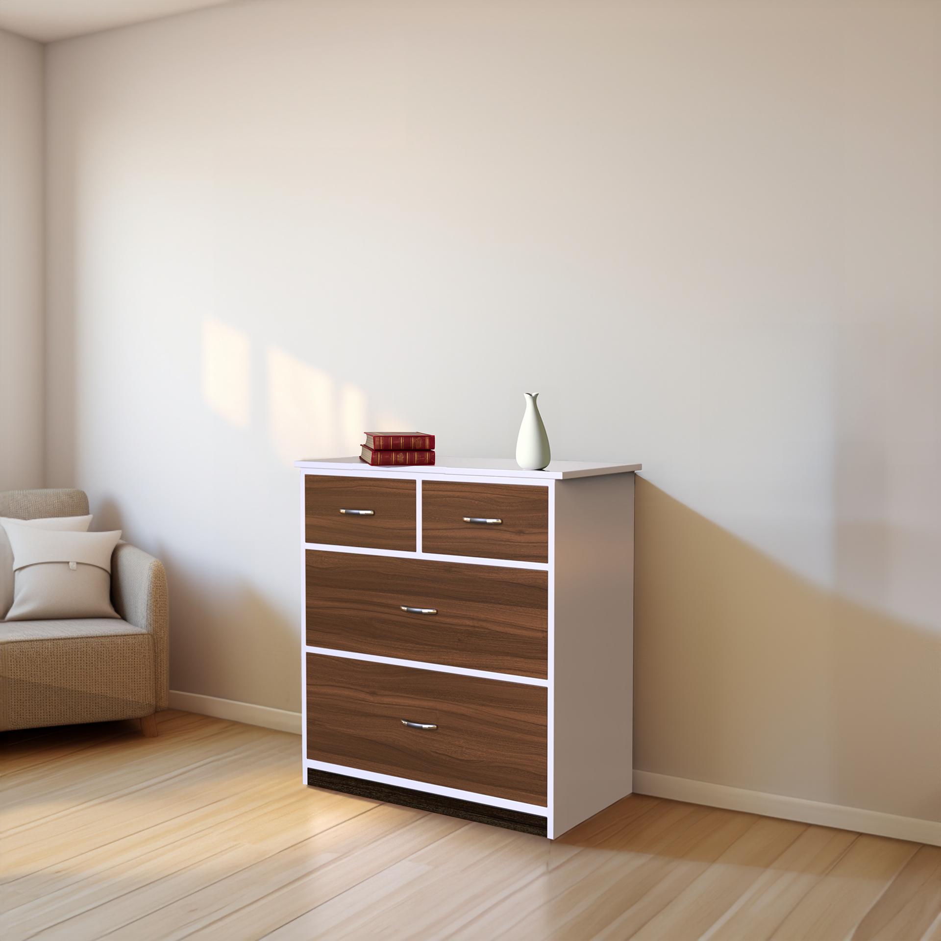 Dynasty Chest with 4 Drawers - Classic Walnut and Frosty white - Neehv Home