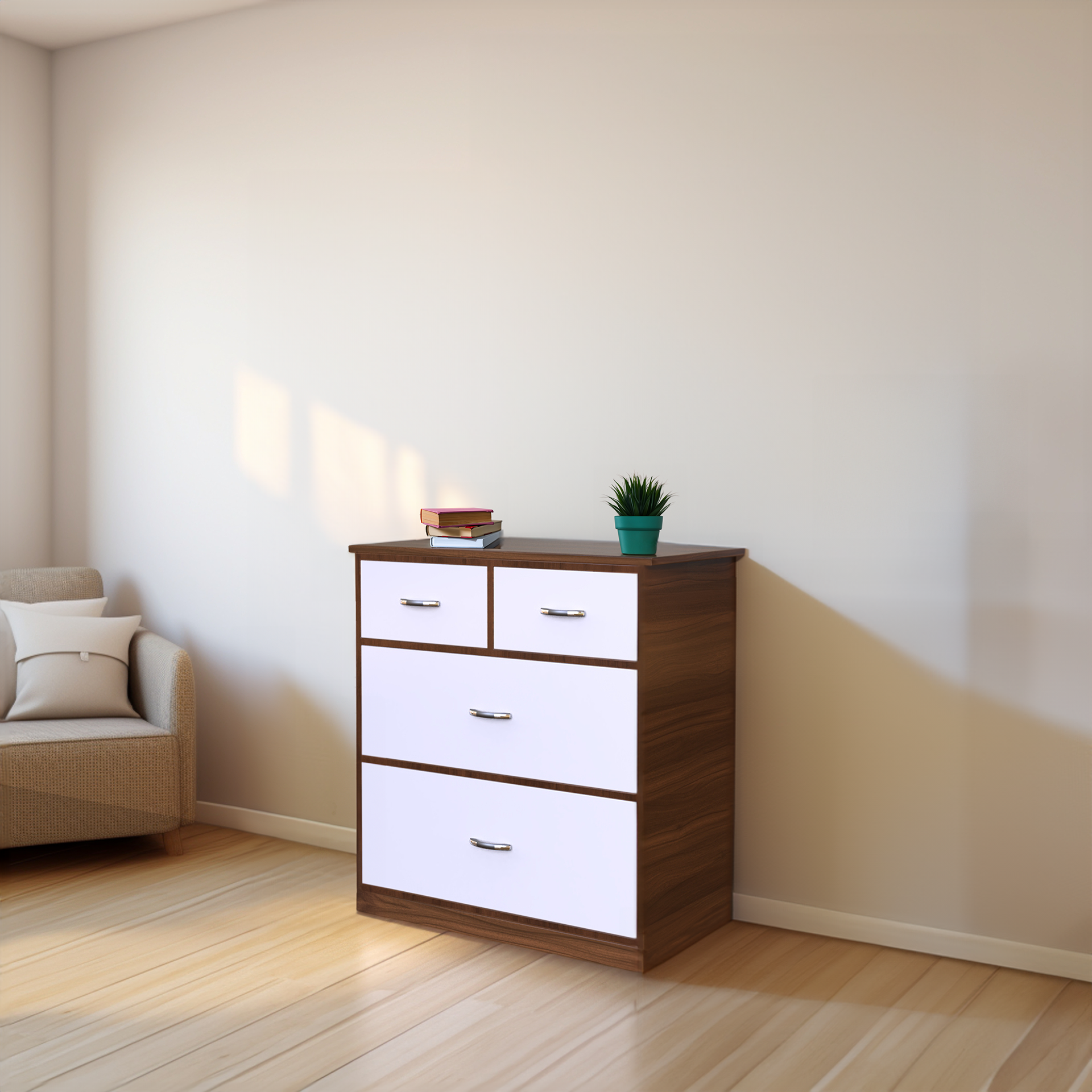 Dynasty Chest with 4 Drawers - Classic Walnut and Frosty white - Neehv Home