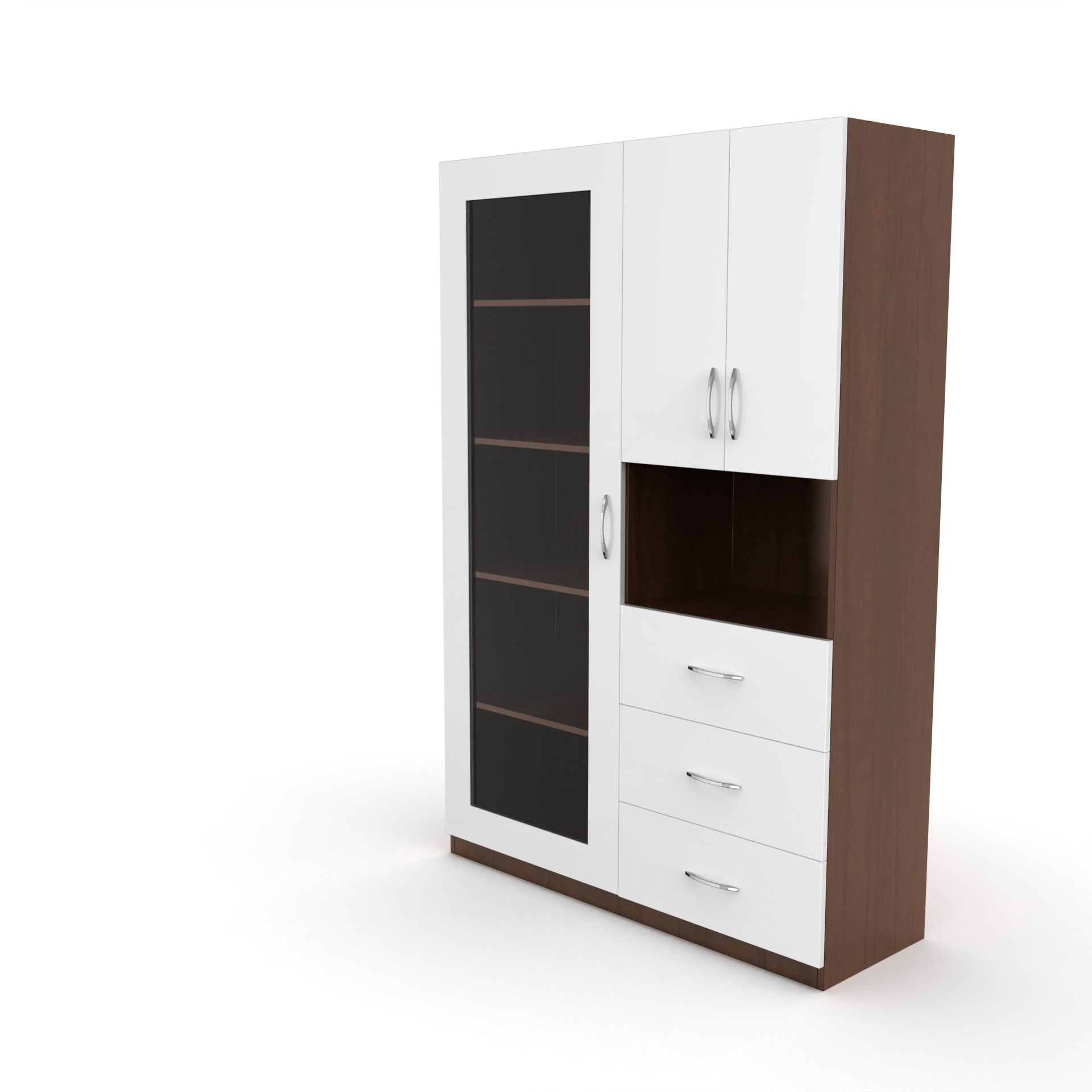 Olivia Bookshelf with Door - Brazilian walnut and Frosty white - Neehv Home