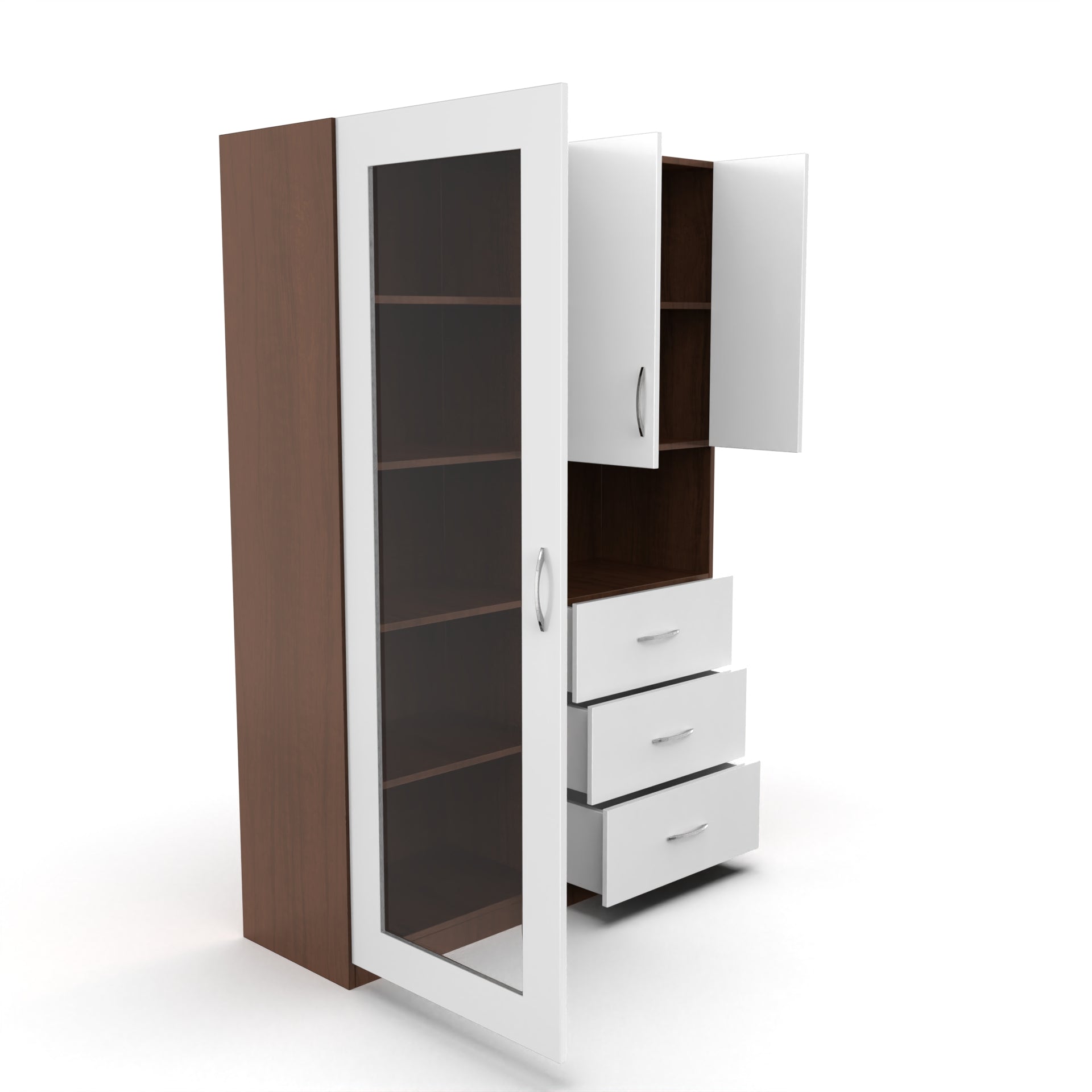 Olivia Bookshelf with Door - Brazilian walnut and Frosty white - Neehv Home