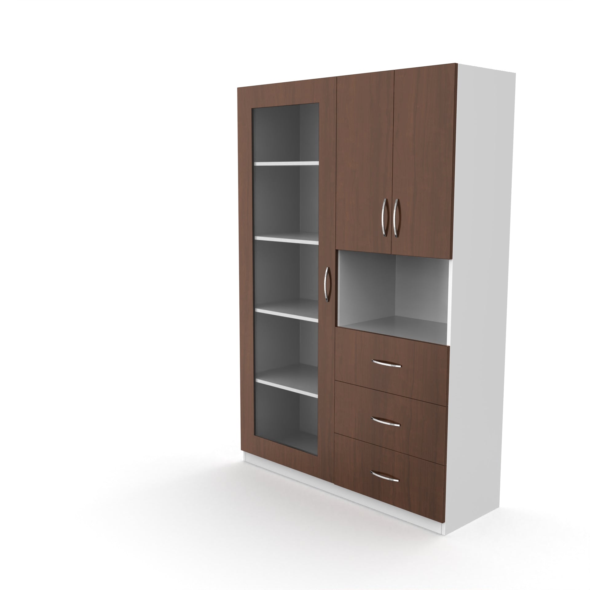 Olivia Bookshelf with Door - Brazilian walnut and Frosty white - Neehv Home