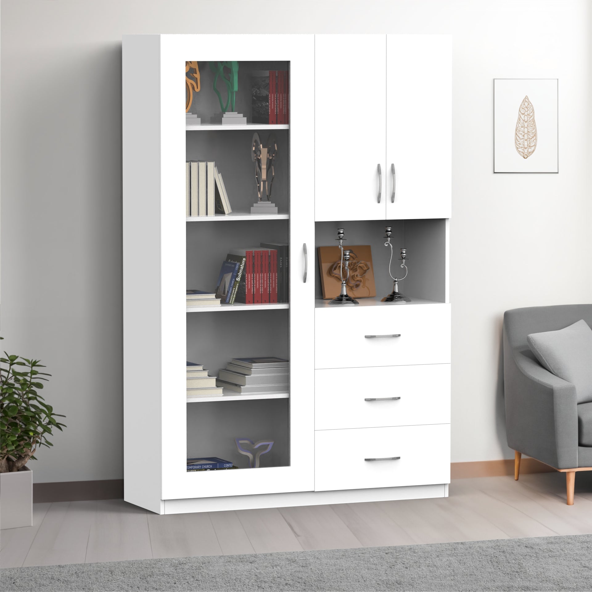 Olivia Bookshelf with Door - Frosty white - Neehv Home